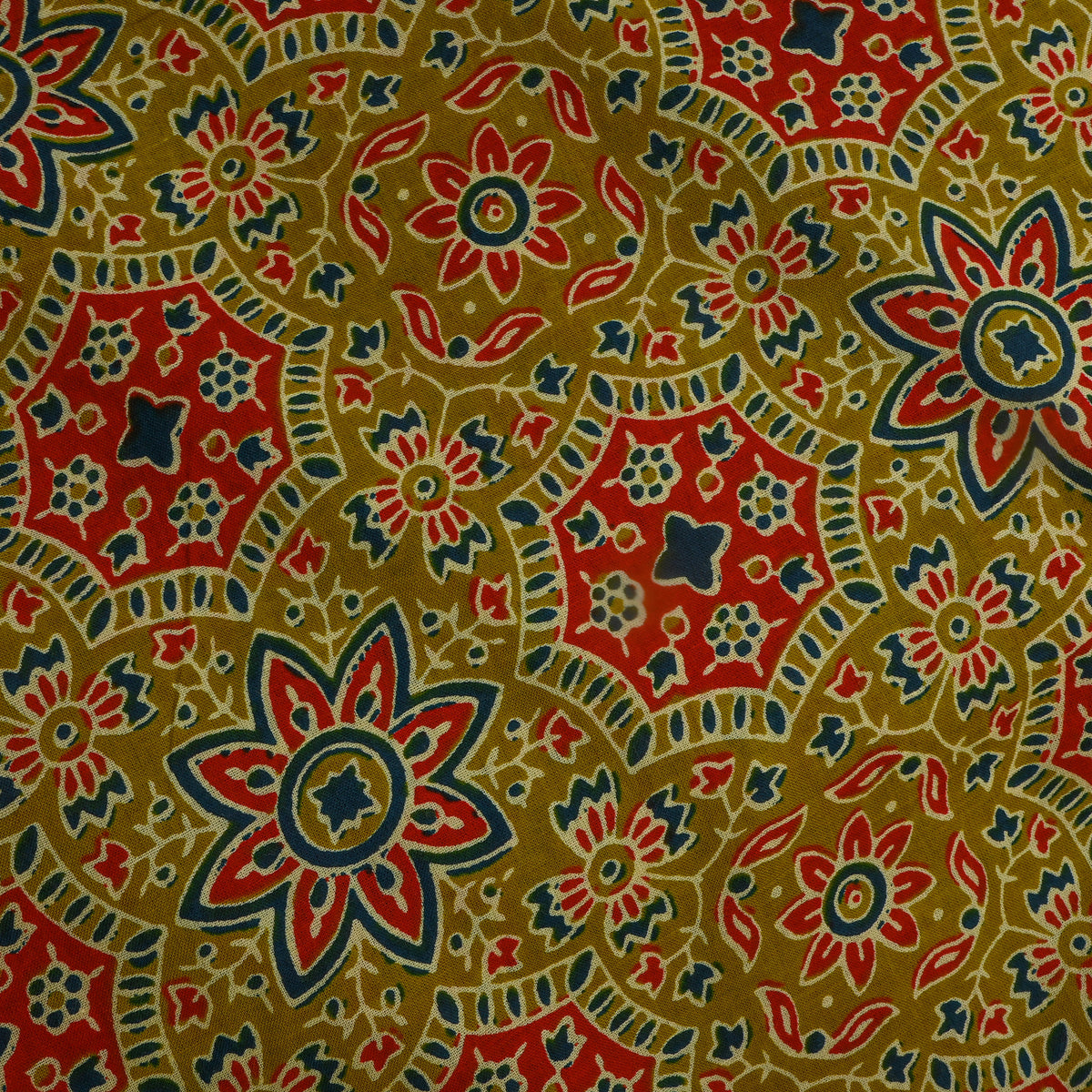 Green Floral Medallion Printed Cotton Fabric