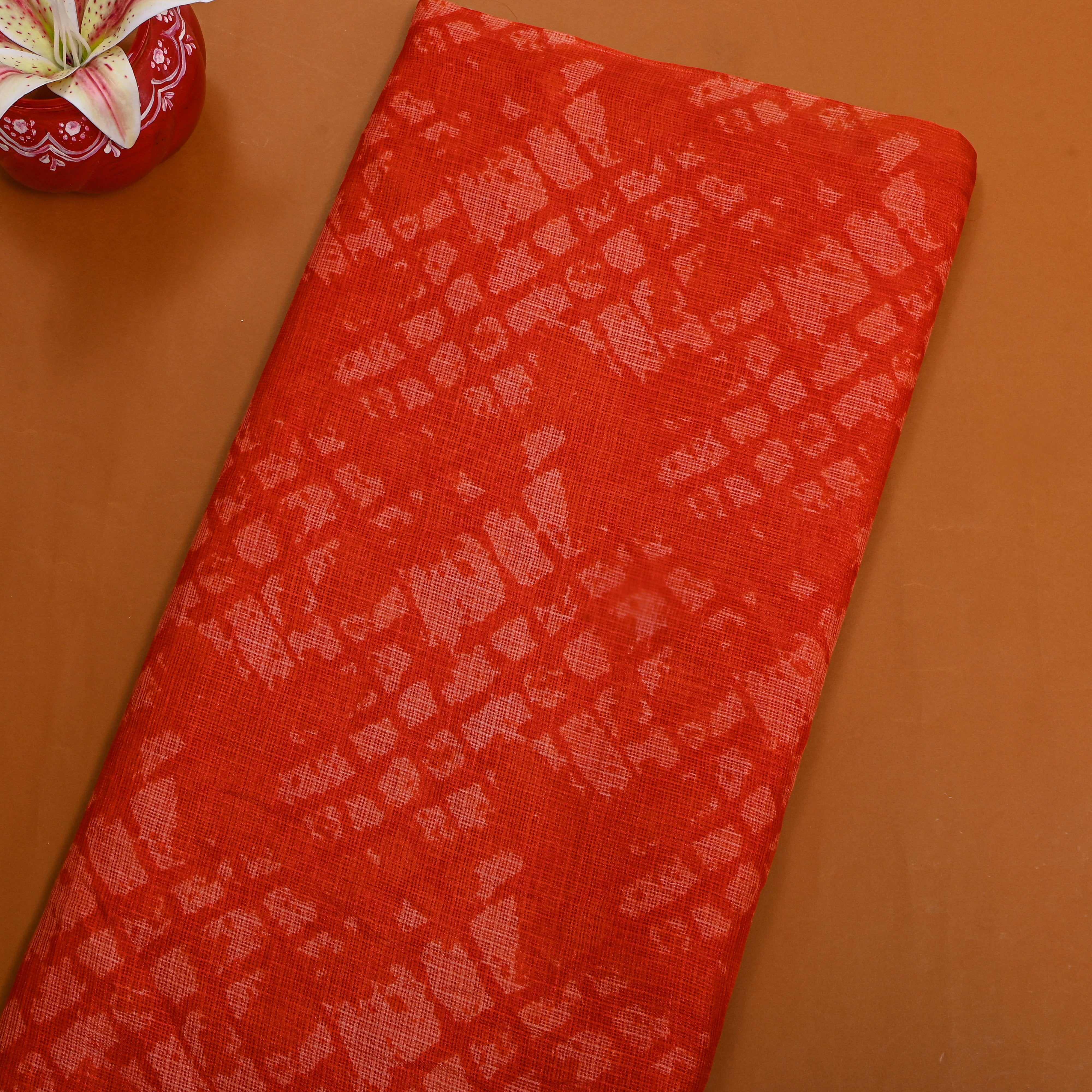 Orange Abstract Print Kota Fabric
