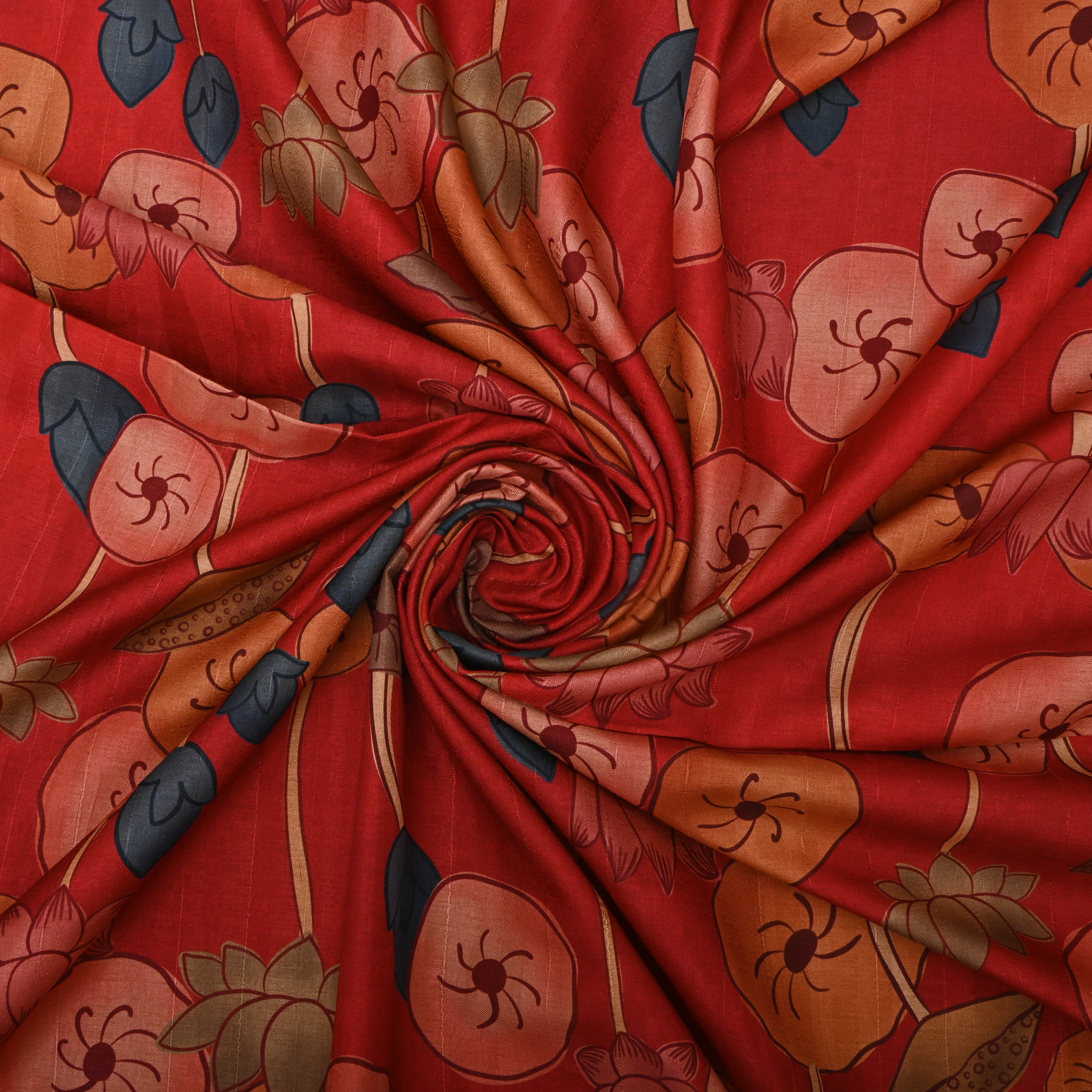 Dark Peach Floral Printed Tussar Fabric
