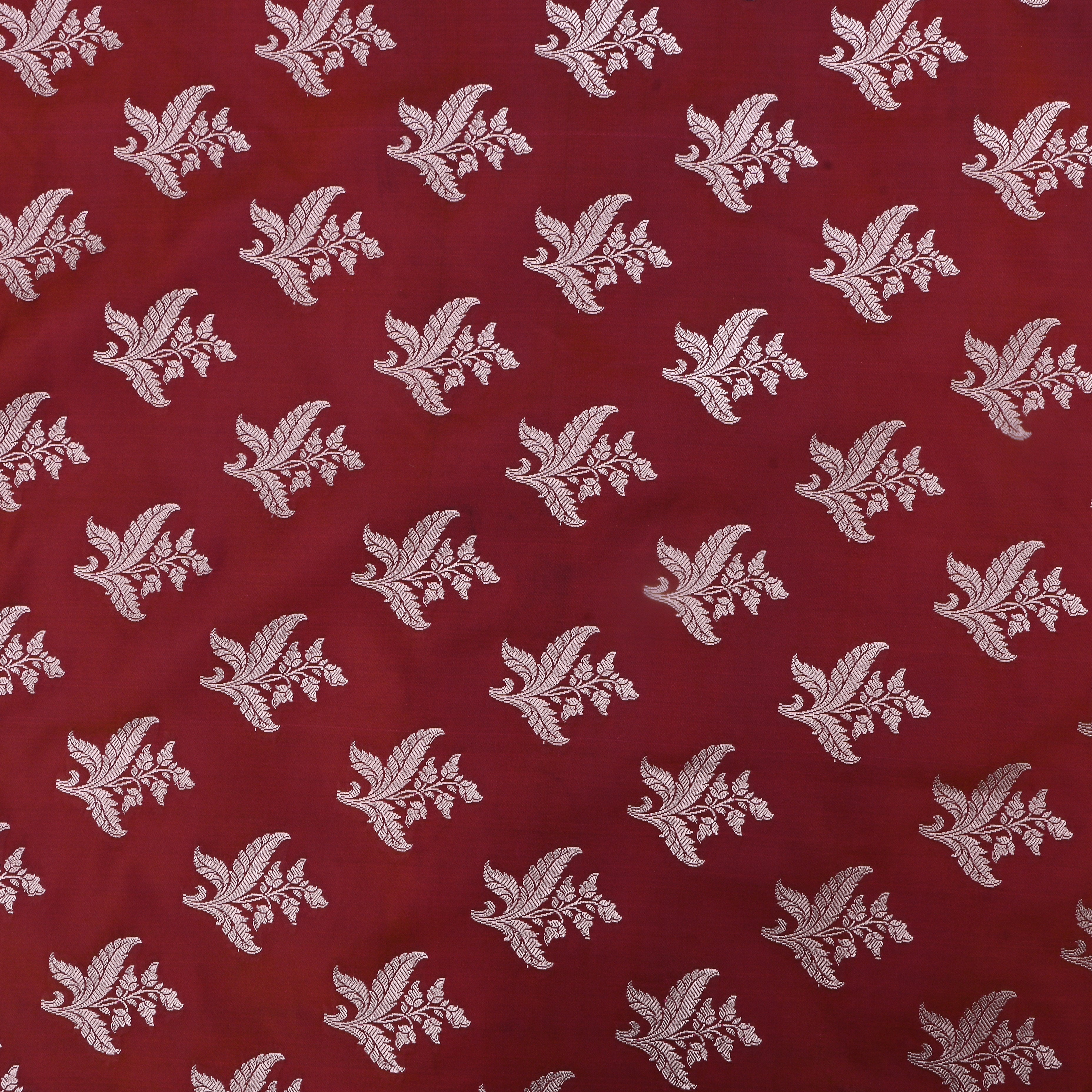 Cherrywood Red Jamawar Satin Fabric With Floral Butti'S