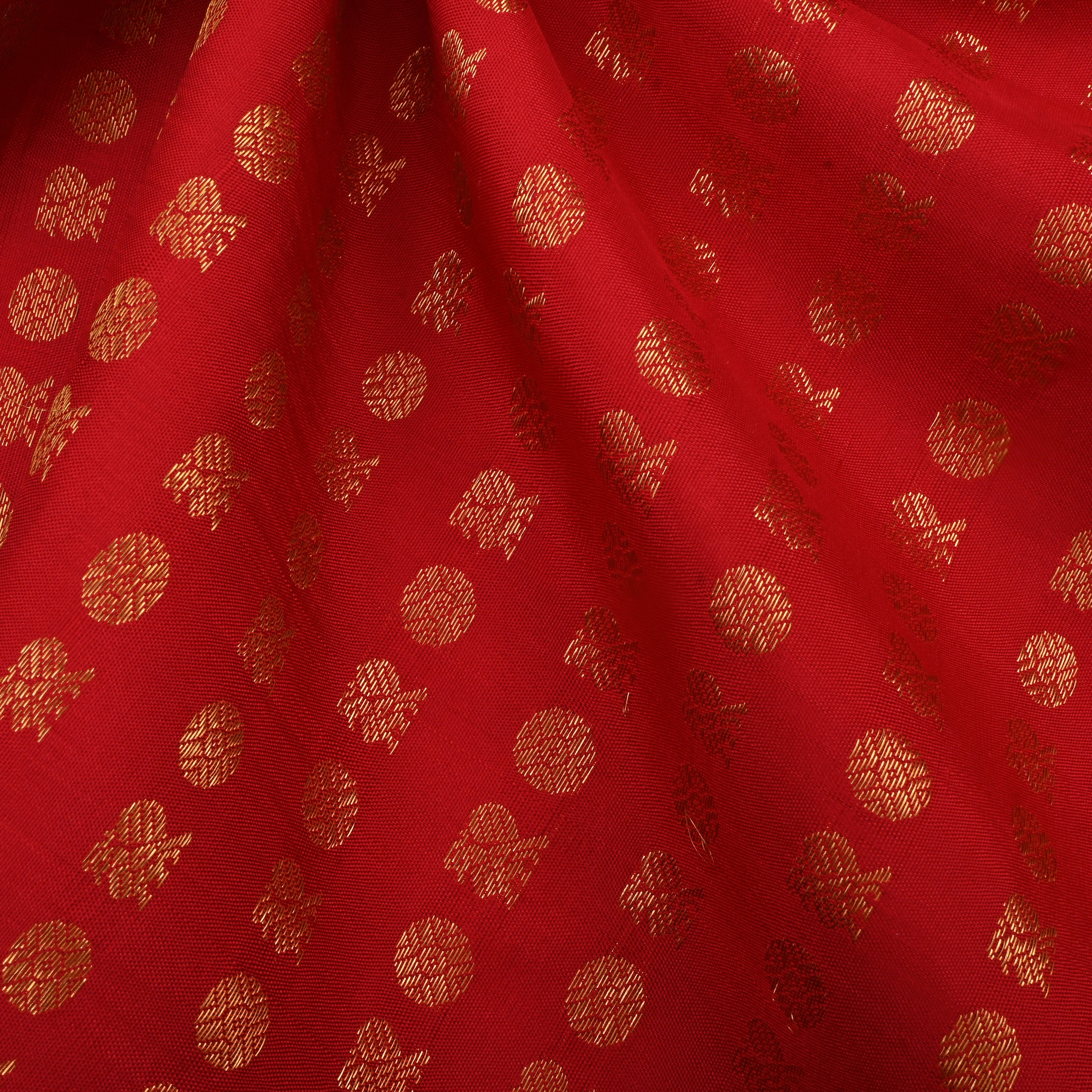 Lava Red Kanjivaram Silk Fabric With Motifs