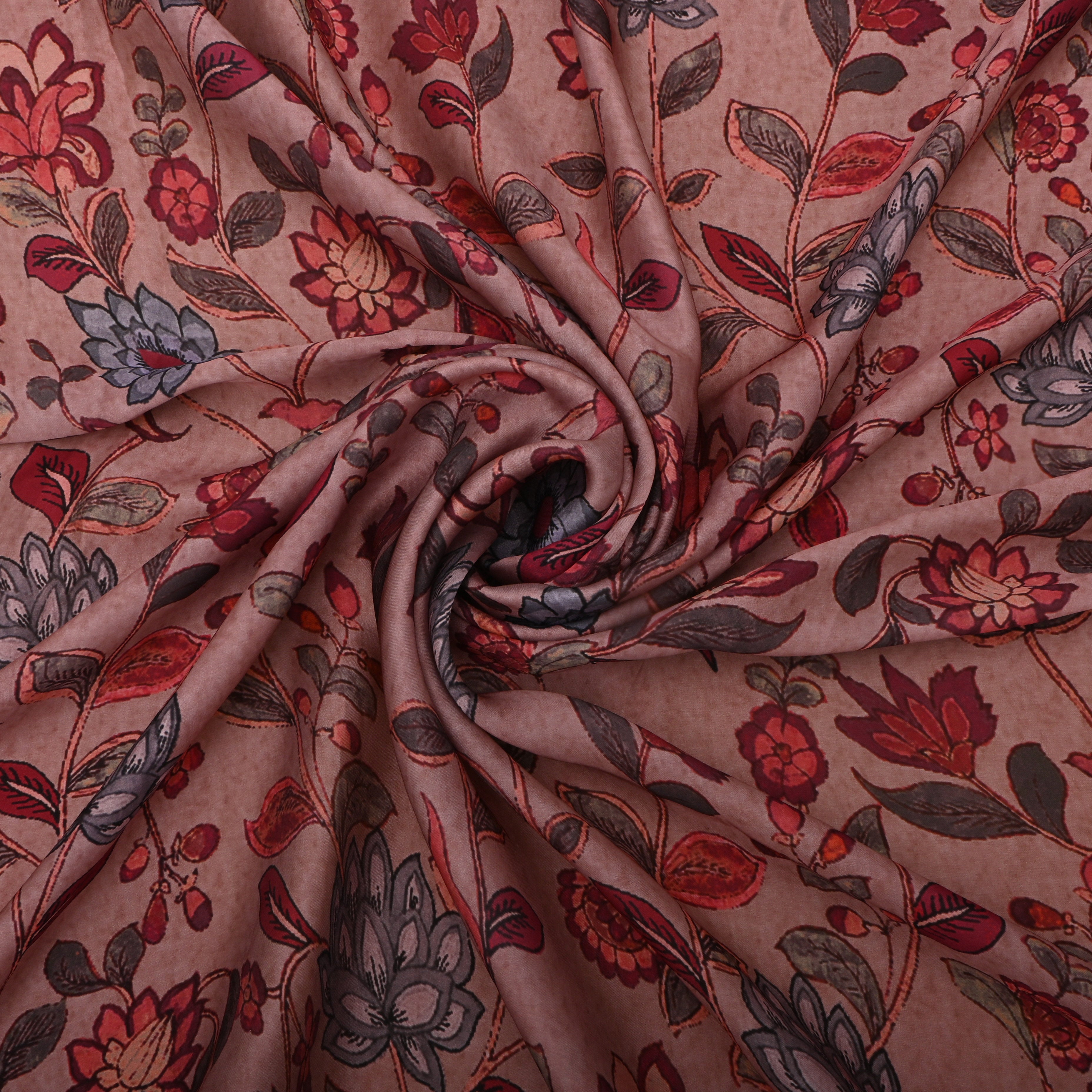 Soft Pink Silk Fabric With Floral Prints