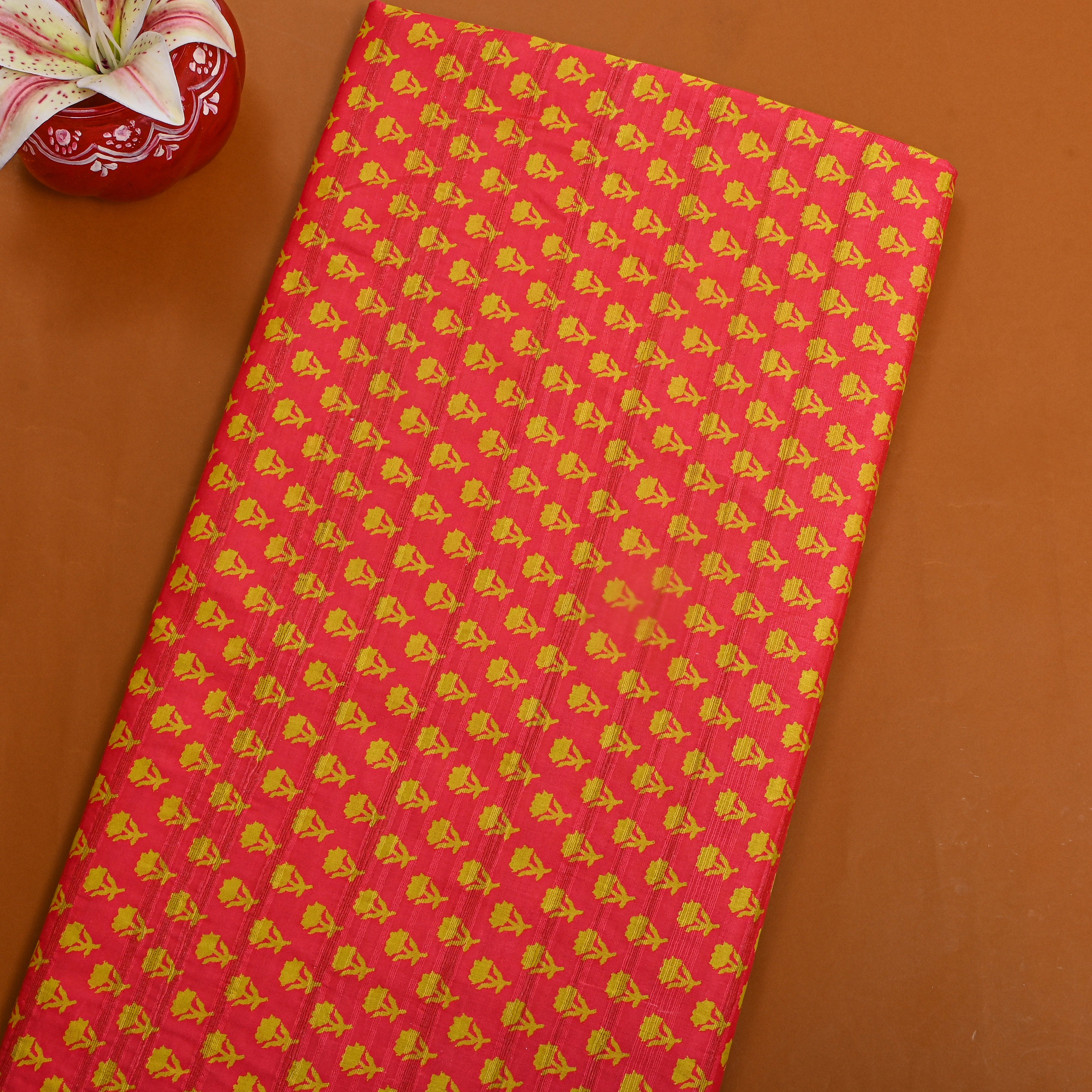 Dark Orange Printed Silk Fabric