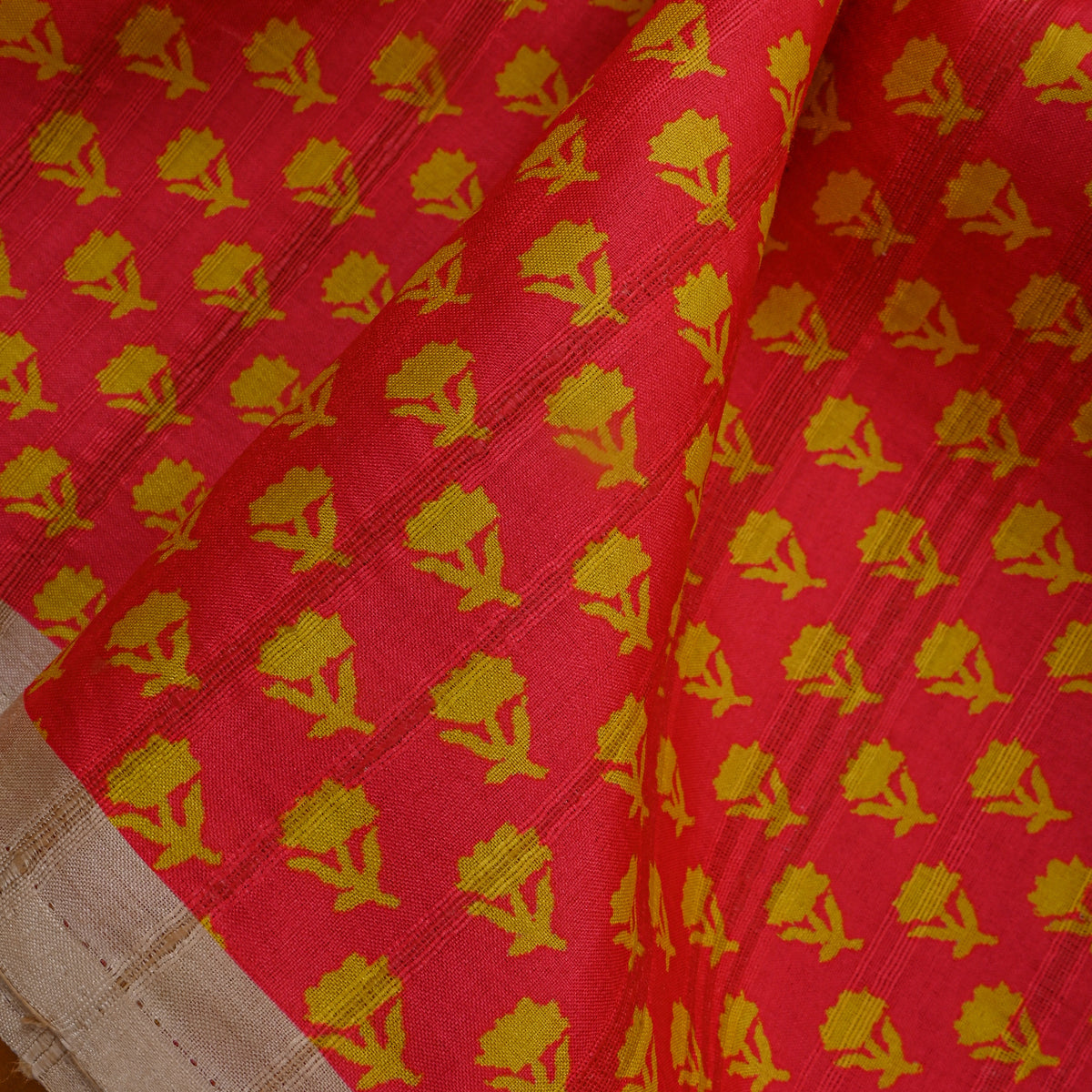 Dark Orange Printed Silk Fabric