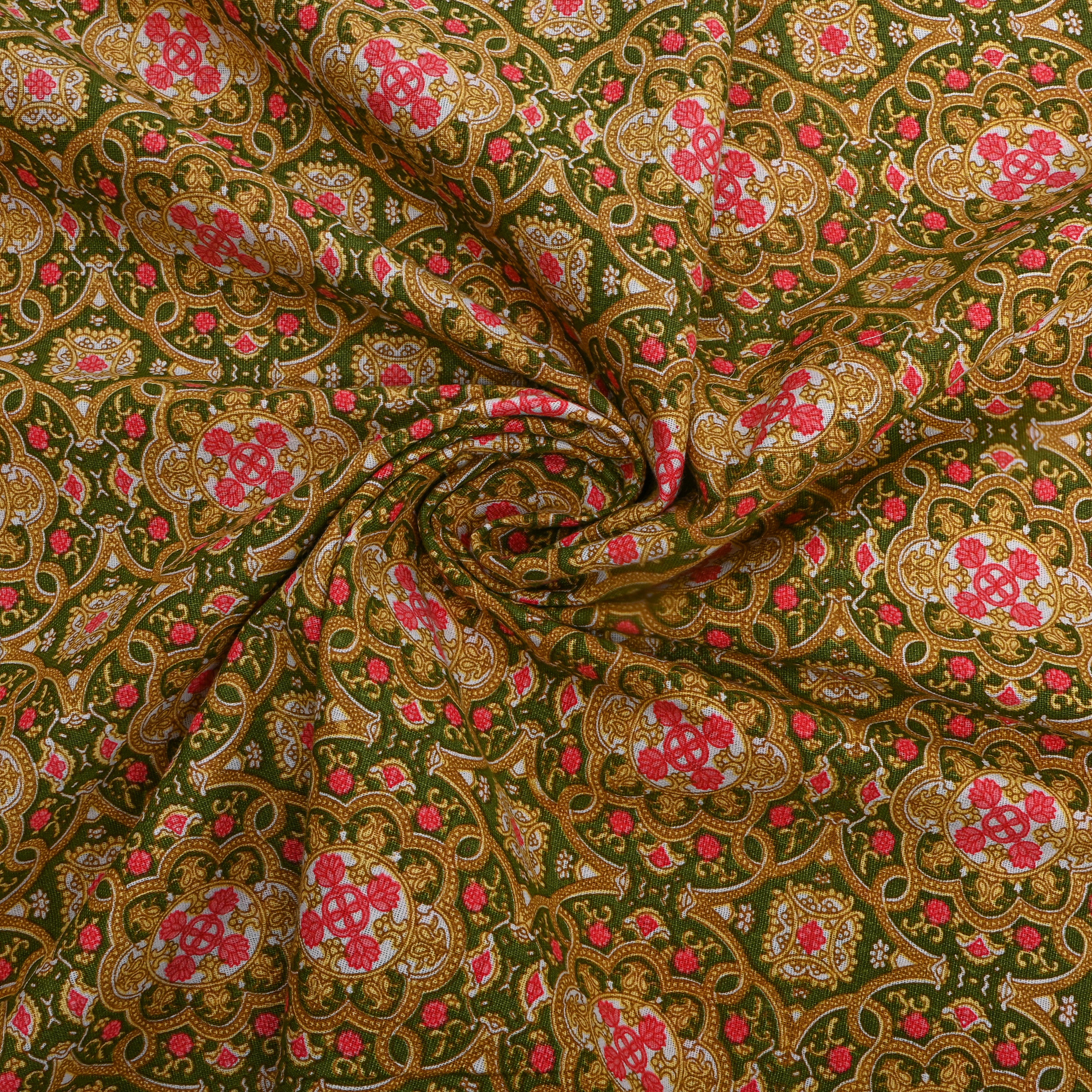 Beige Gold Paisley Embroidered Tussar Silk Fabric
