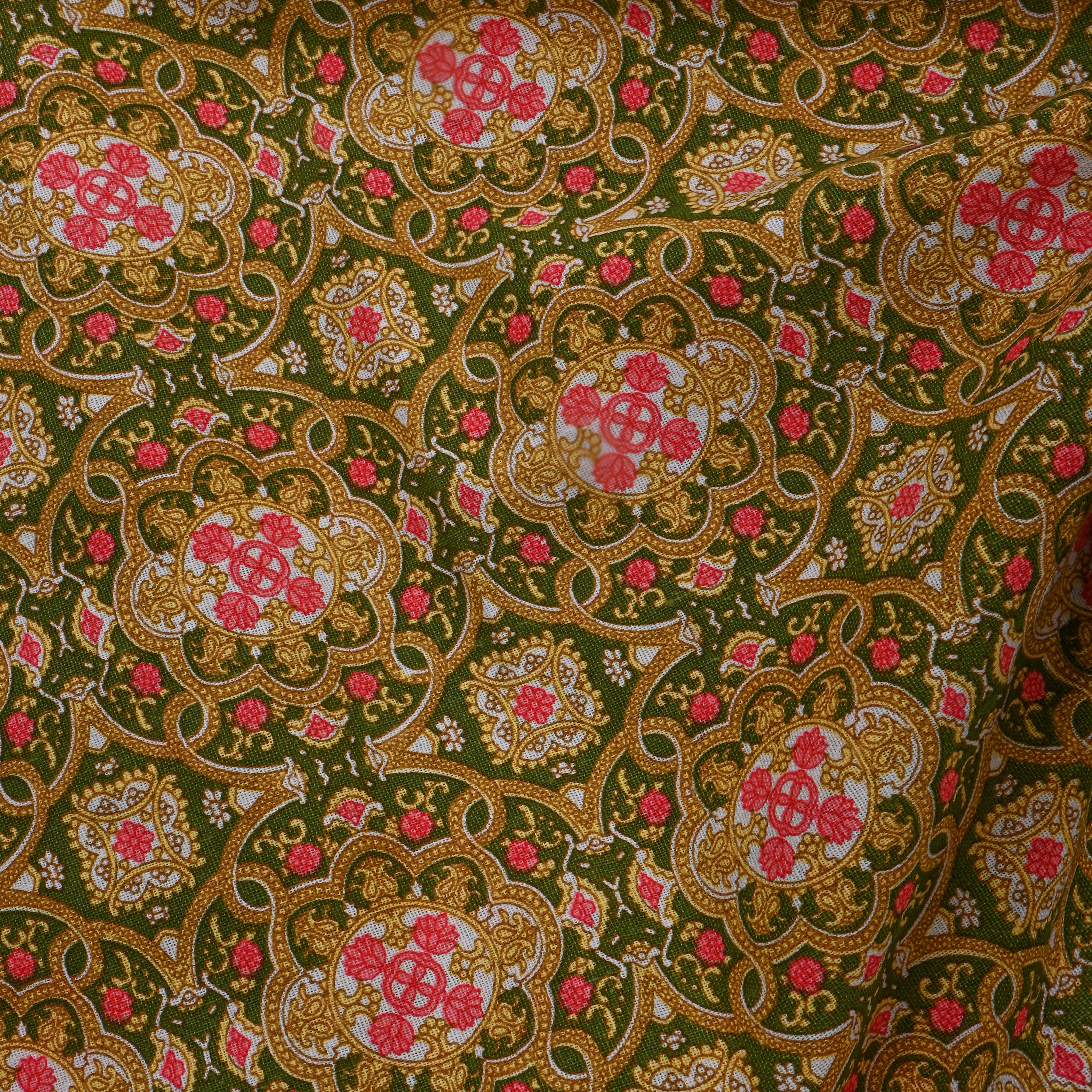 Beige Gold Paisley Embroidered Tussar Silk Fabric