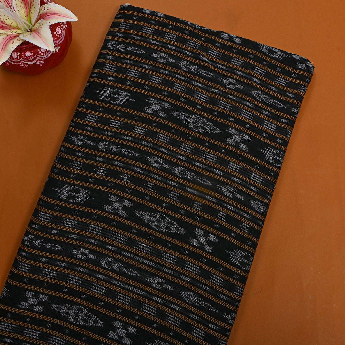 Black Grey Ikat Stripe Cotton Fabric