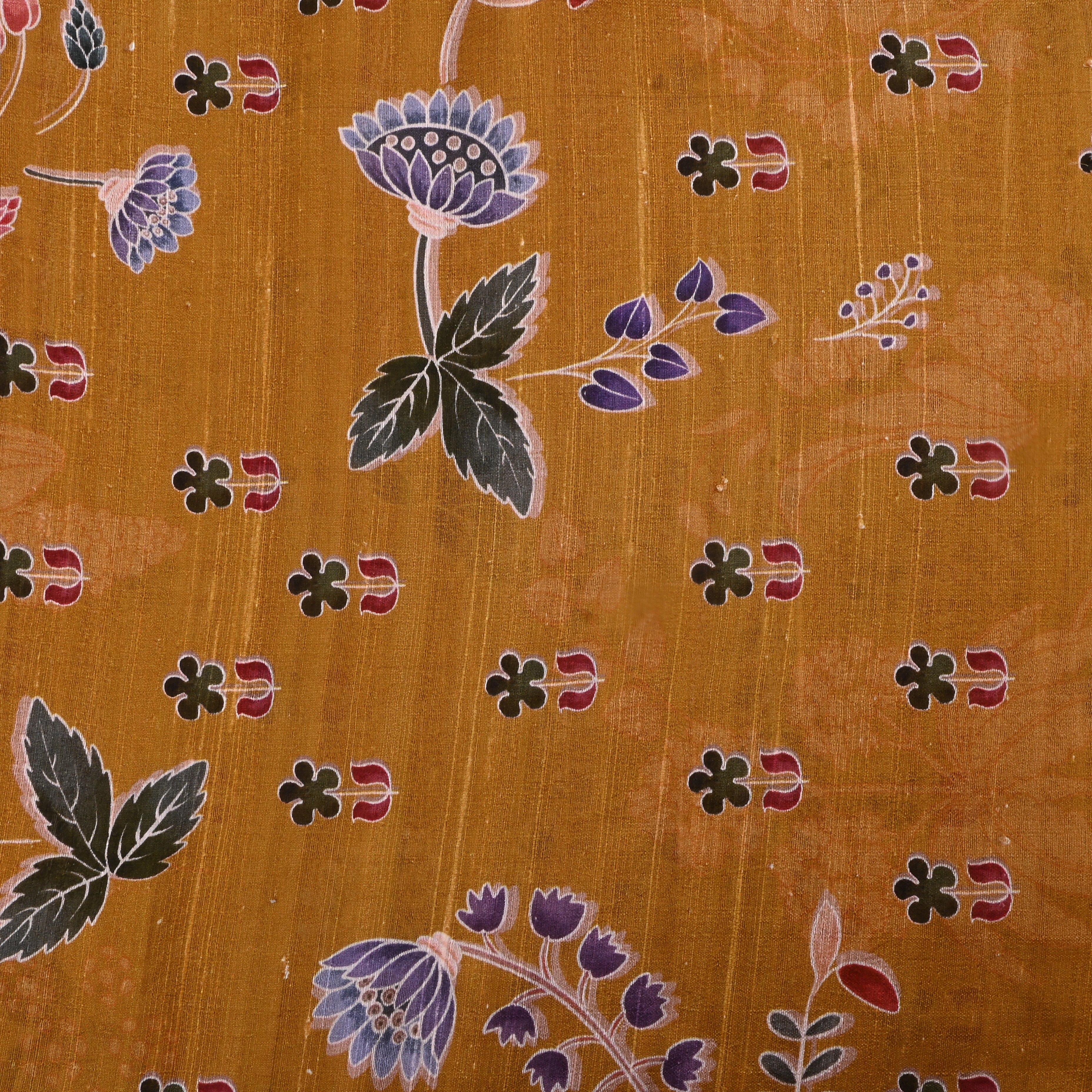 Hawaiian Tan Yellow Dupion Fabric With Digital Print