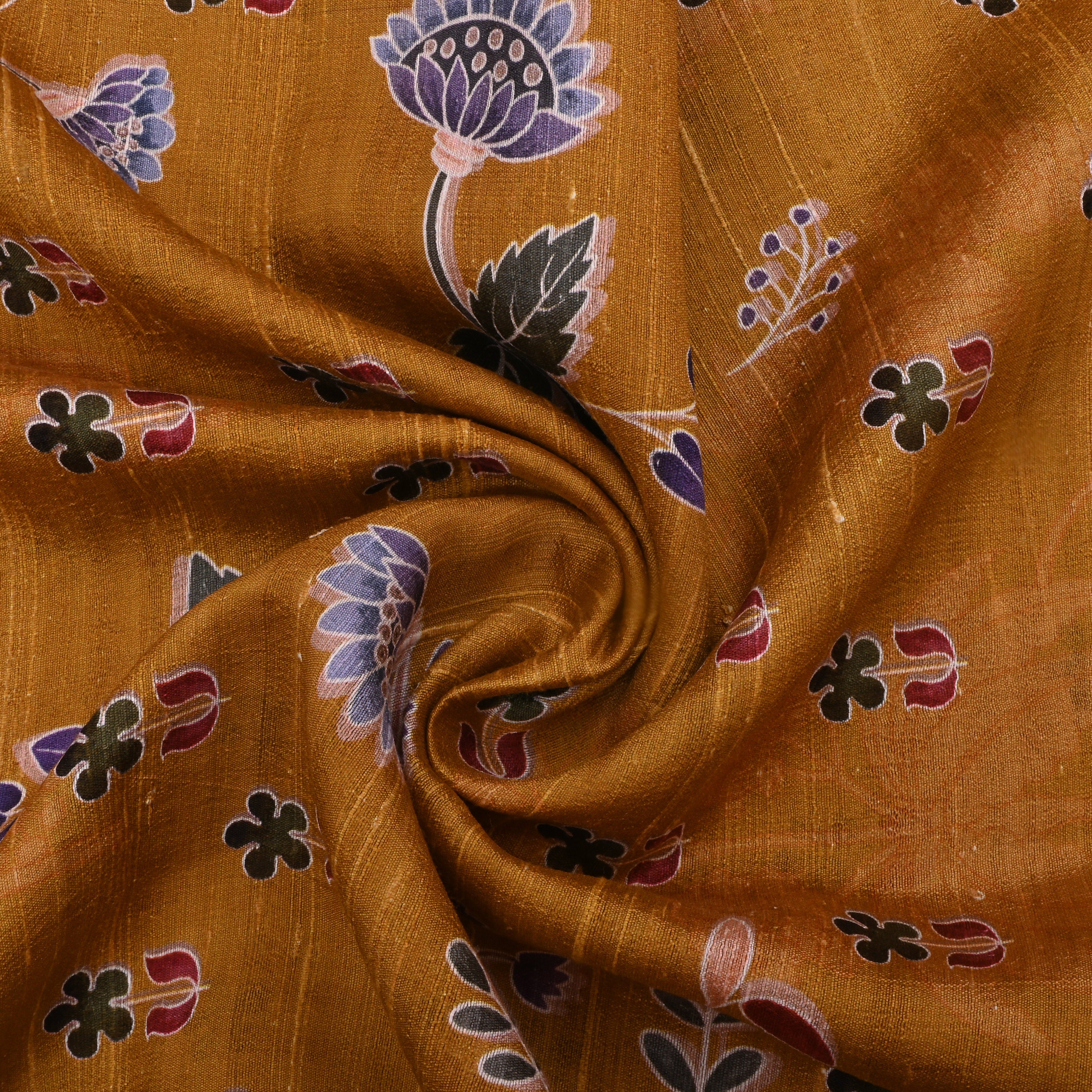 Hawaiian Tan Yellow Dupion Fabric With Digital Print
