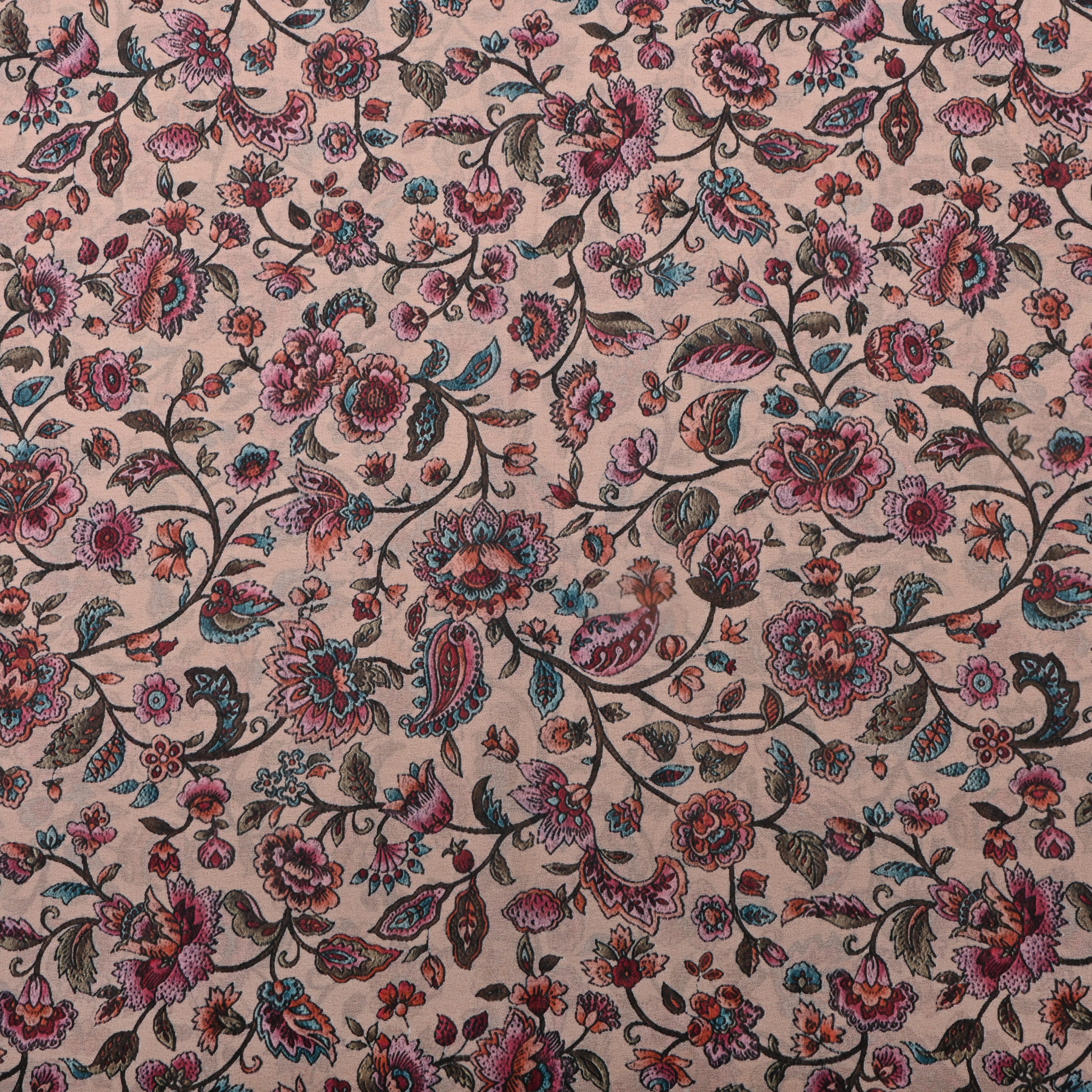 Calm Shell Beige Silk Fabric With Floral Prints