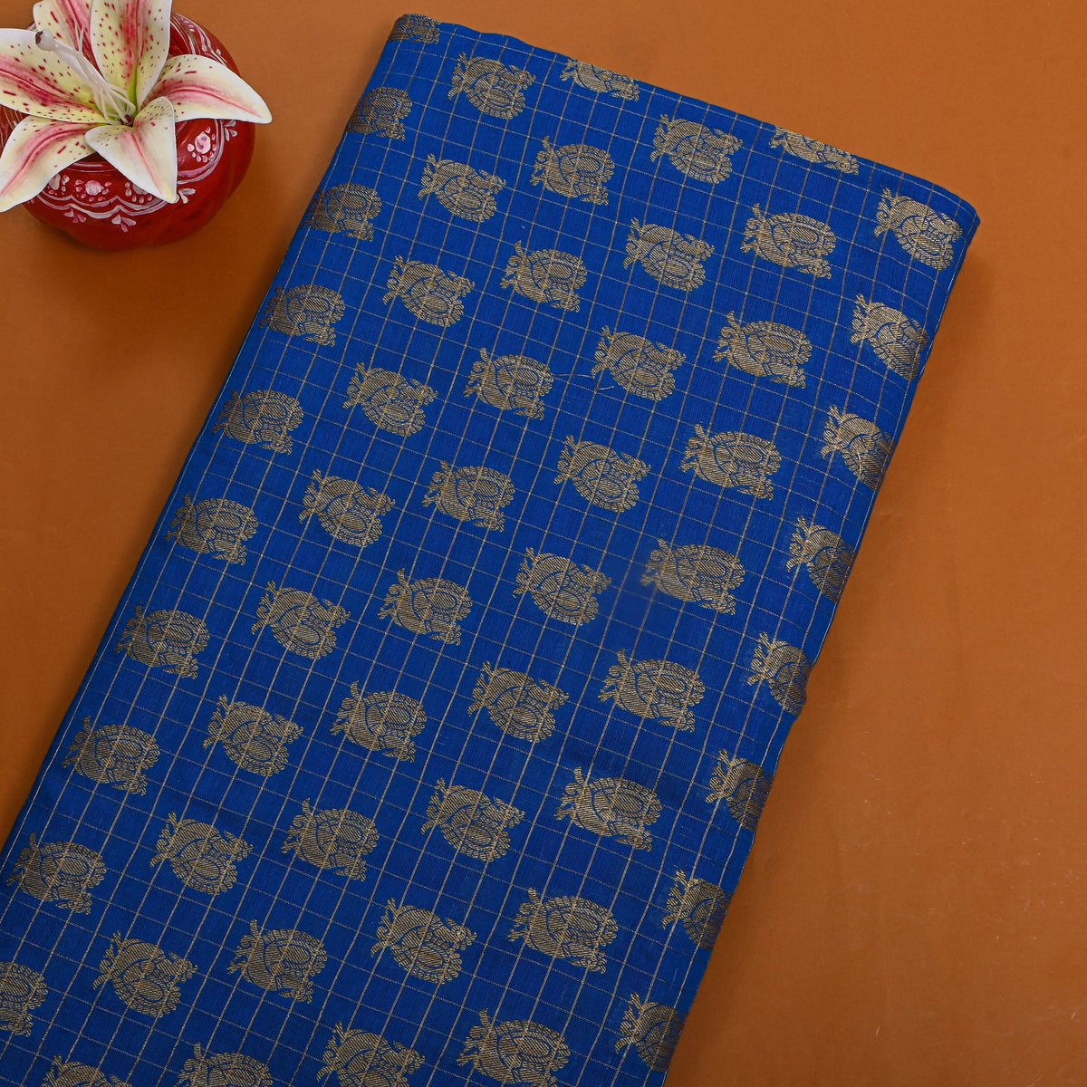 Dark Blue Checks Cotton Fabric