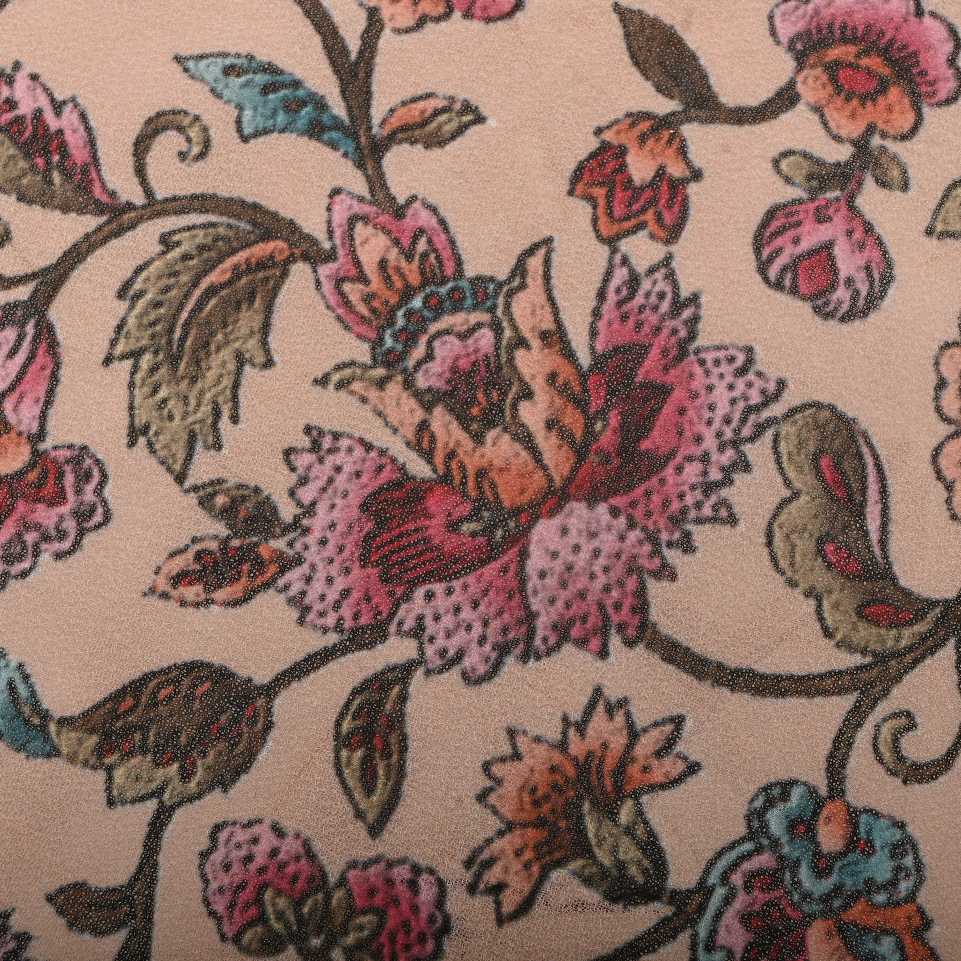 Calm Shell Beige Silk Fabric With Floral Prints