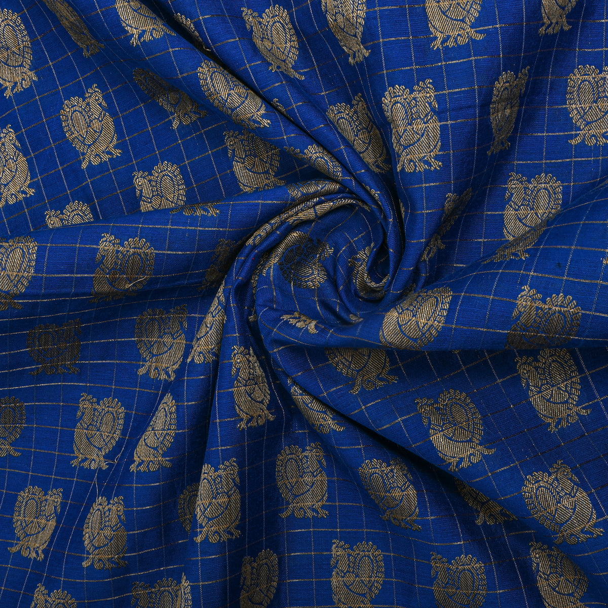 Dark Blue Checks Cotton Fabric