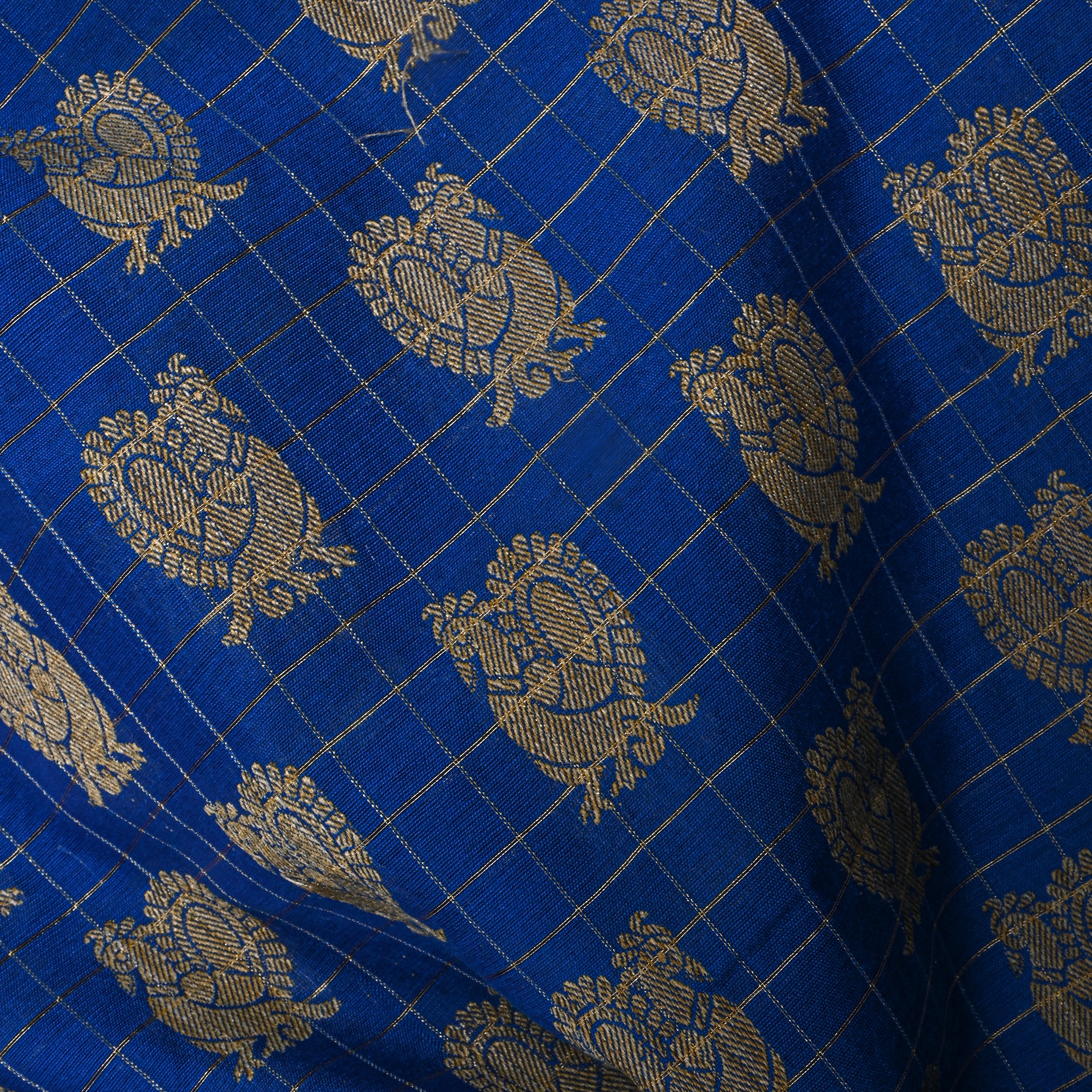 Dark Blue Checks Cotton Fabric