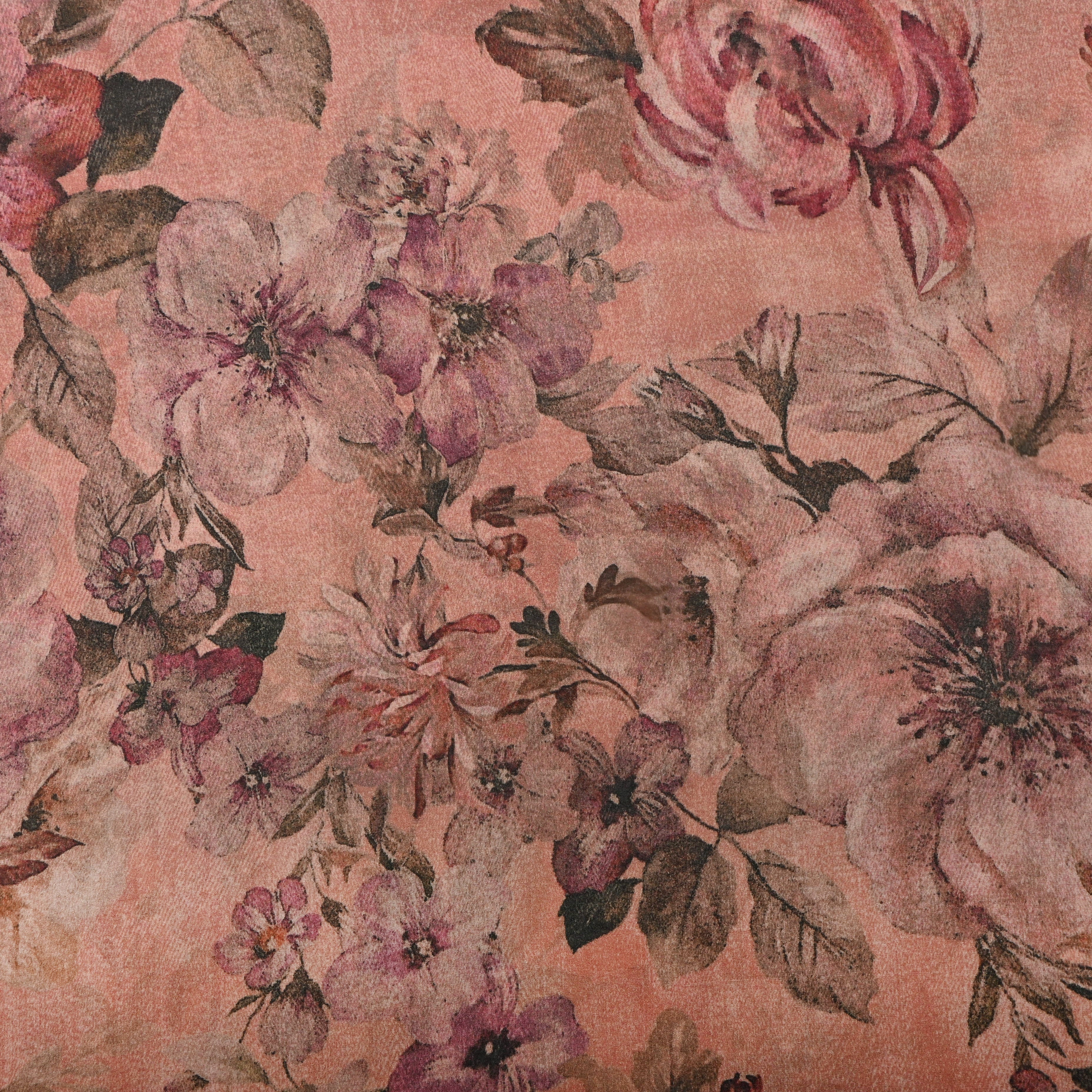 Pastel Peach Silk Fabric With Floral Prints