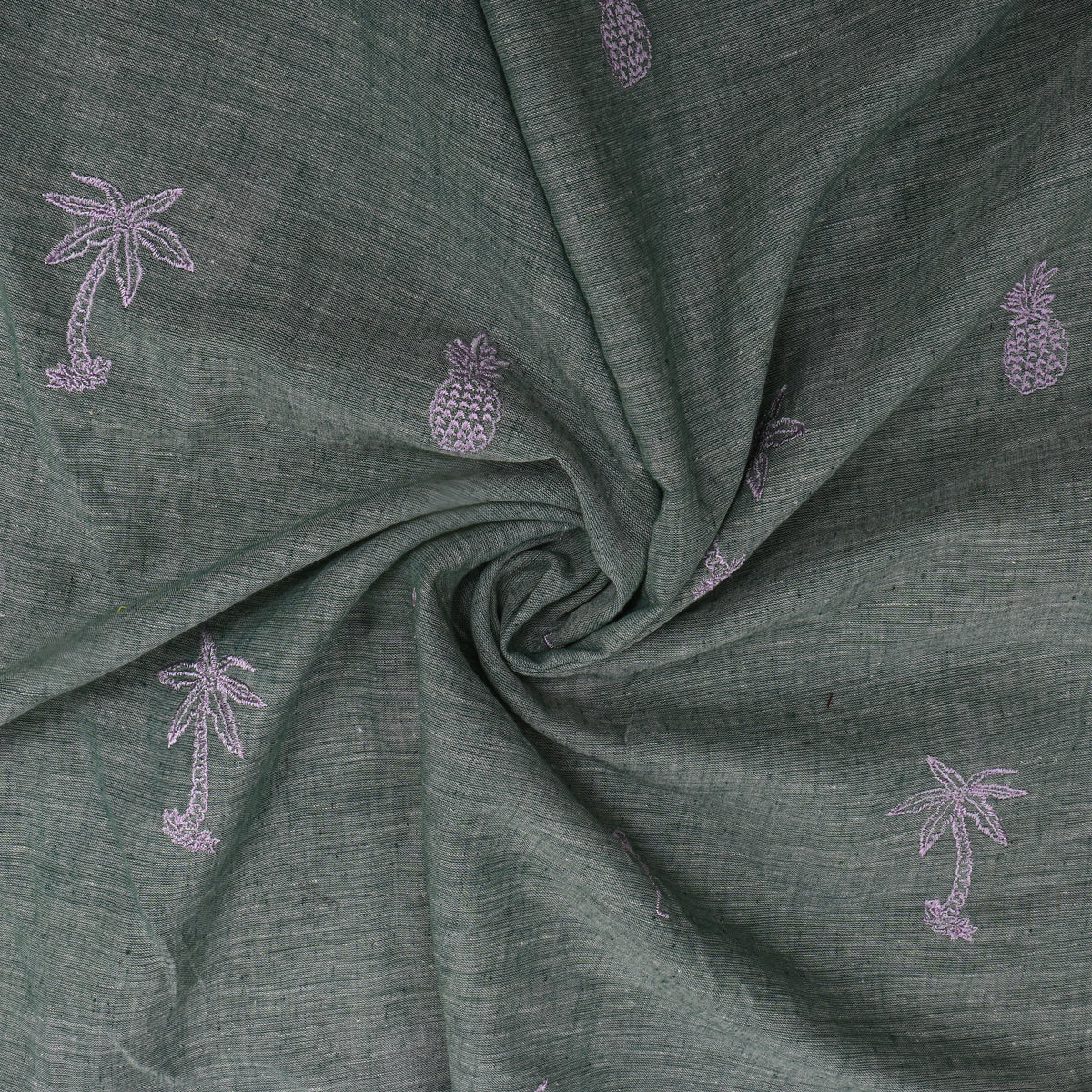 Charcoal Grey With Light Purple Tropical Embroidery