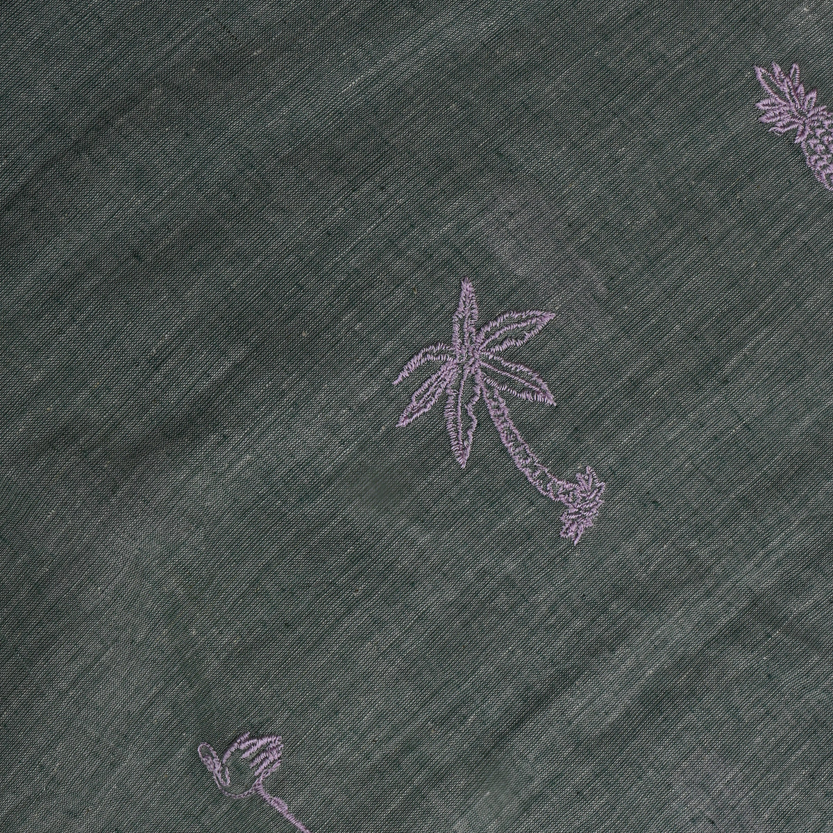 Charcoal Grey With Light Purple Tropical Embroidery