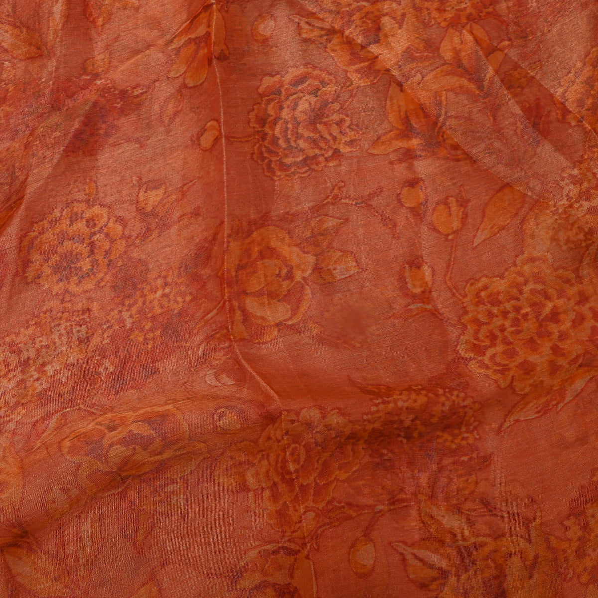 Orange Floral Print Organza Tissue