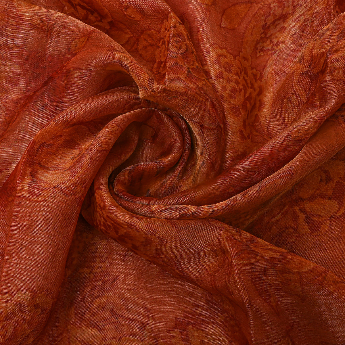 Orange Floral Print Organza Tissue