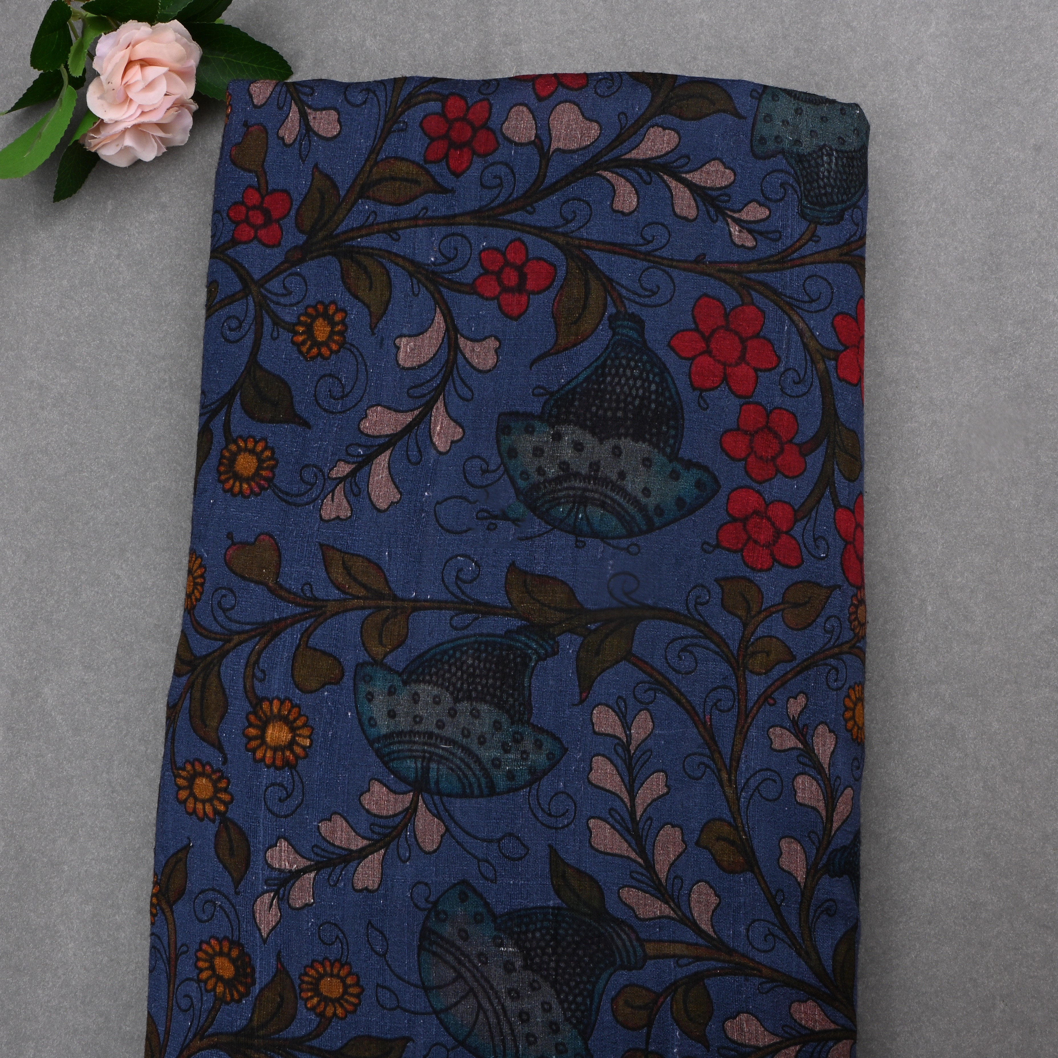 Cloud Burst Blue Dupion Fabric With Digital Print