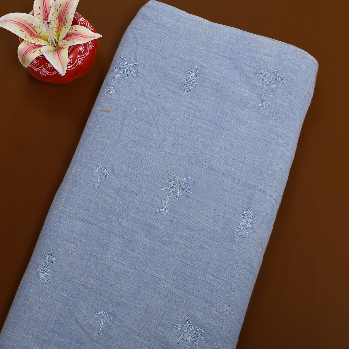 Light Blue With Light Blue Tropical Embroidery