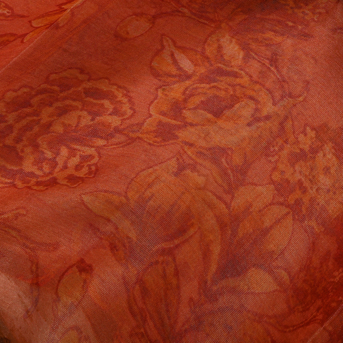 Orange Floral Print Organza Tissue