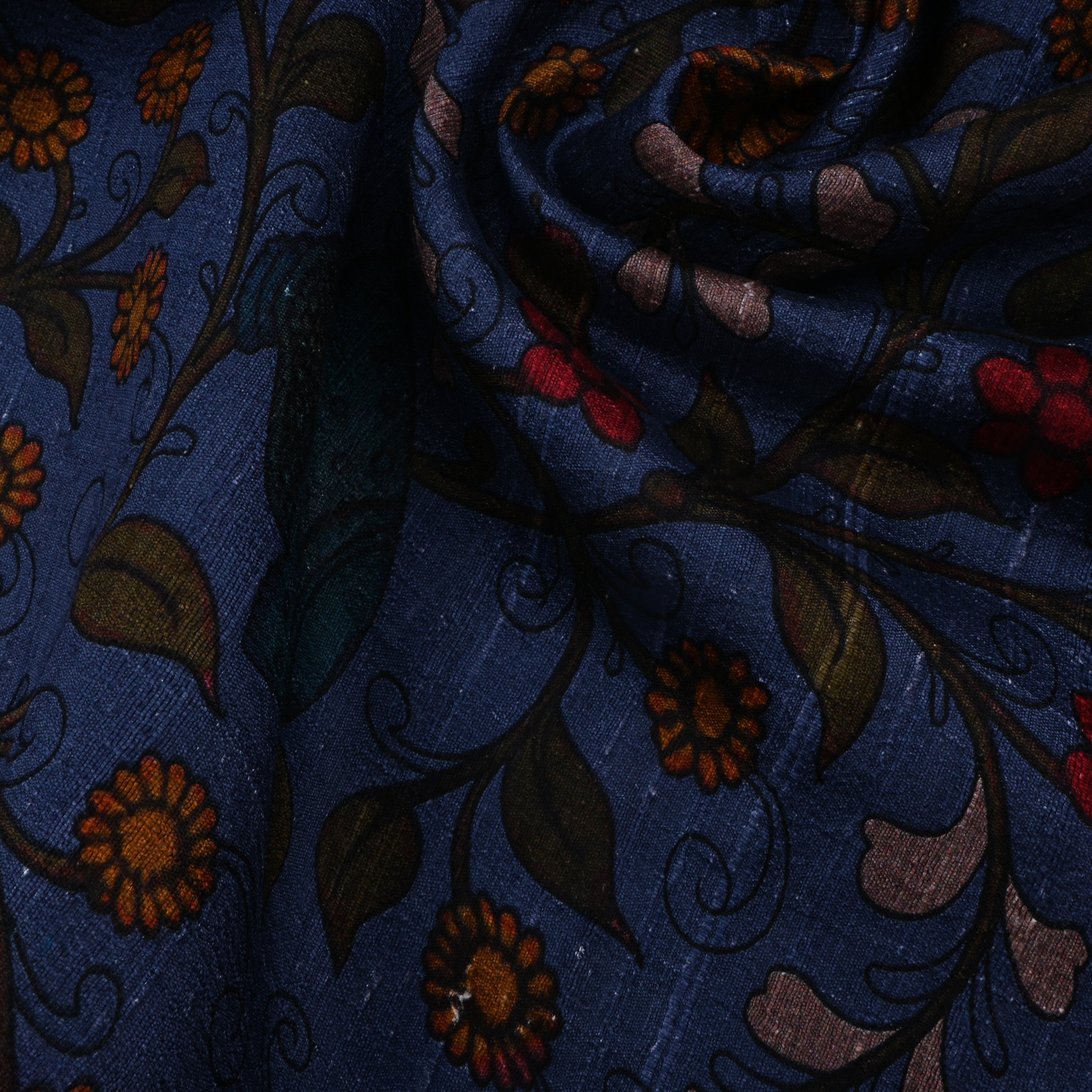 Cloud Burst Blue Dupion Fabric With Digital Print