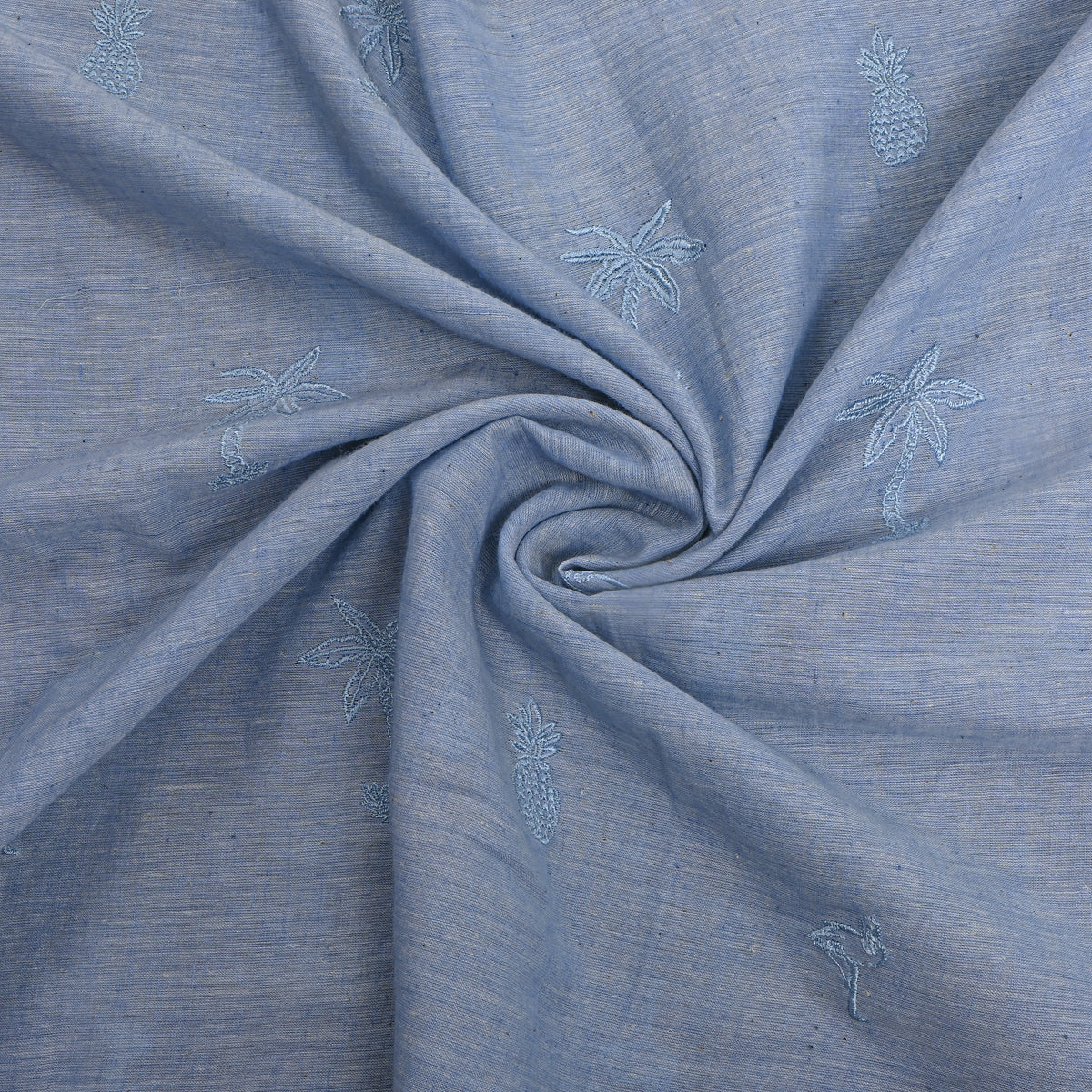 Light Blue With Light Blue Tropical Embroidery