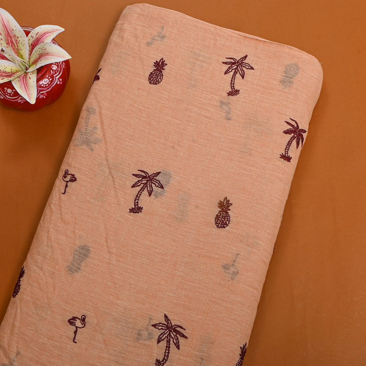 Dark Peach With Dark MaroonTropical Embroidery