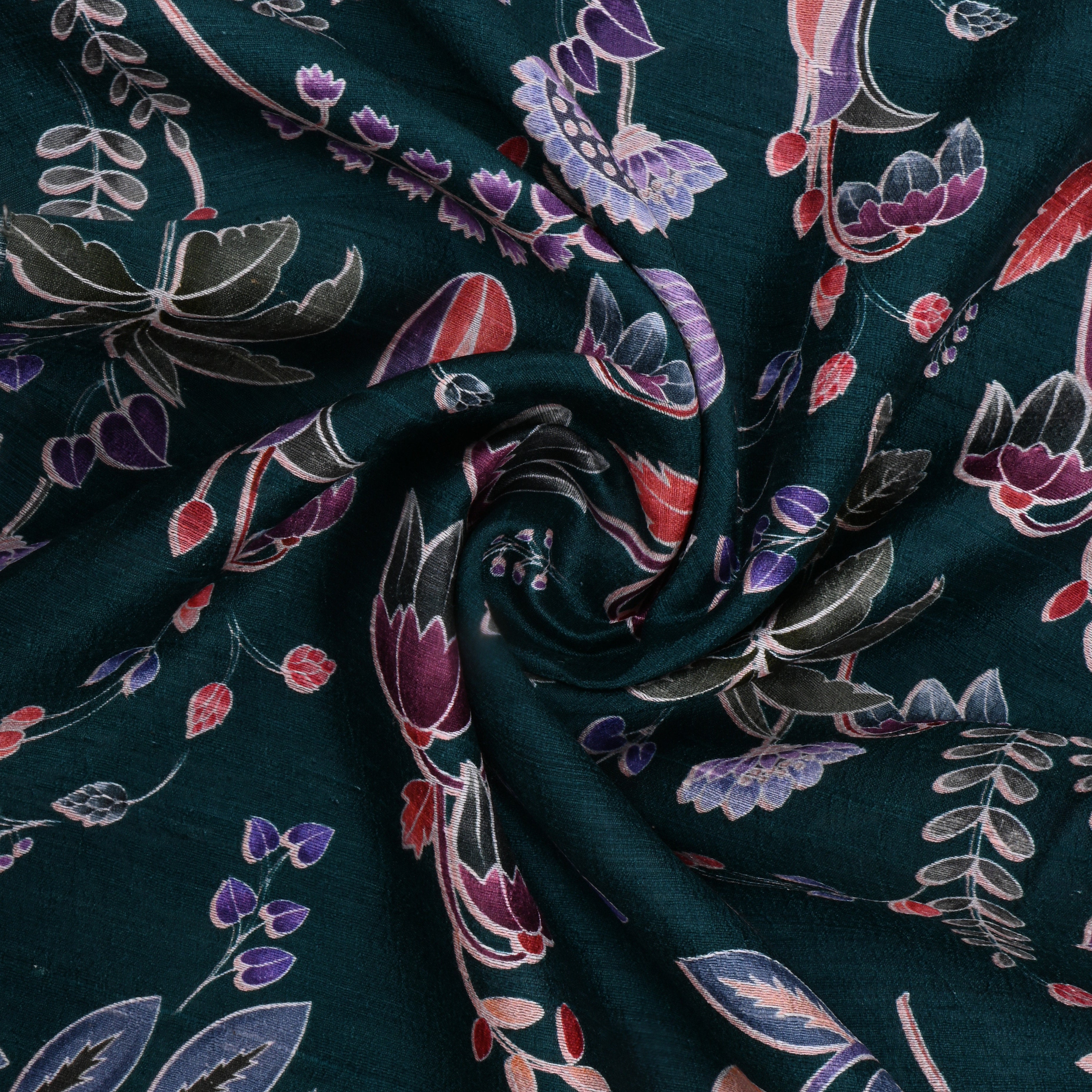 Firefly Bluish Cyan Dupion Fabric With Digital Print