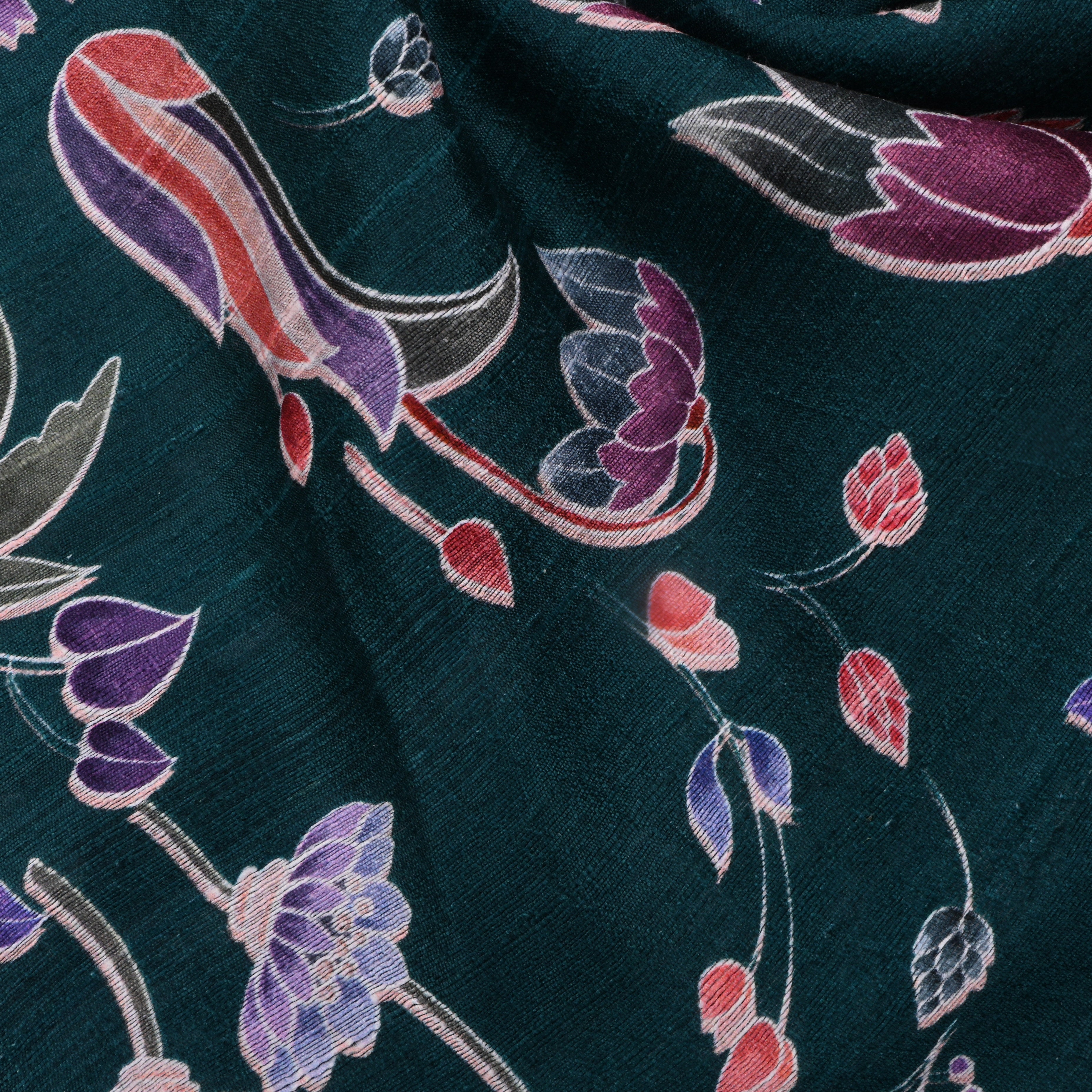 Firefly Bluish Cyan Dupion Fabric With Digital Print