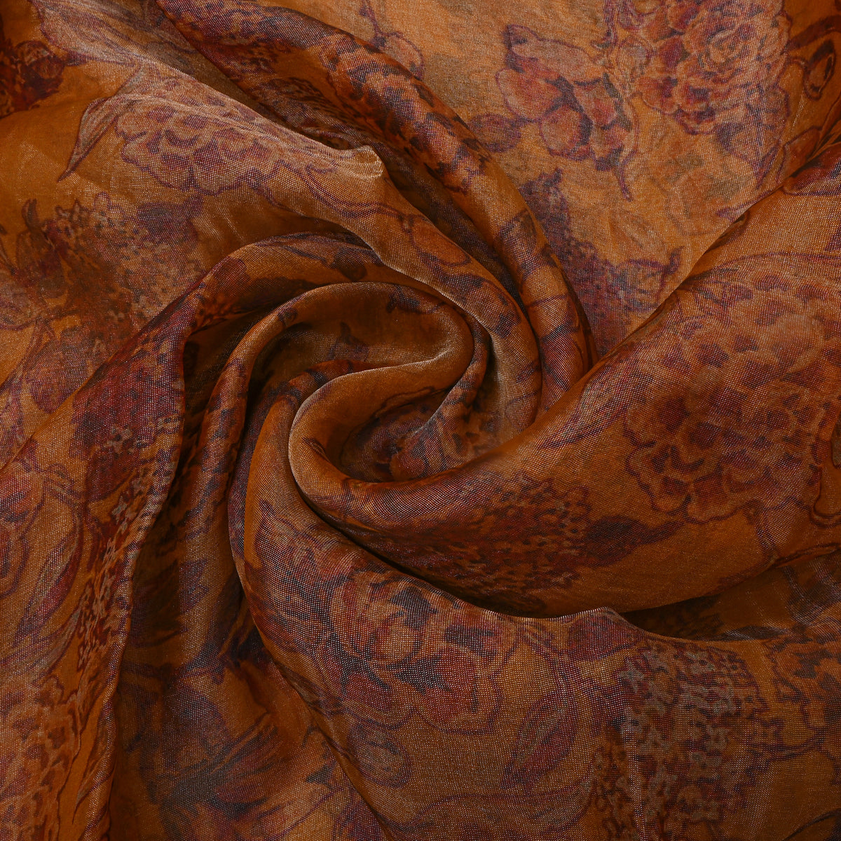 Copper Orange Floral Printed Organza Tissue Fabric