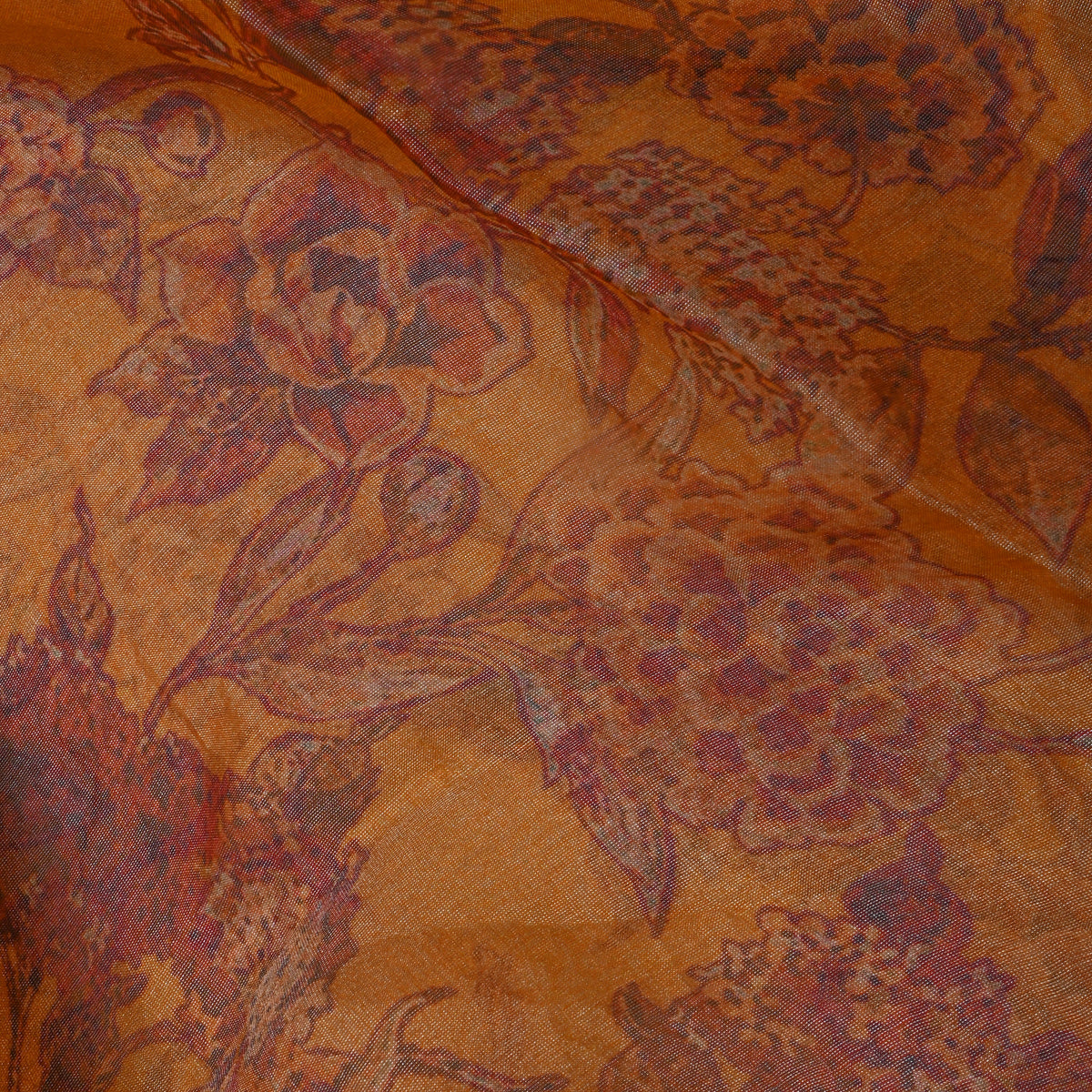 Copper Orange Floral Printed Organza Tissue Fabric
