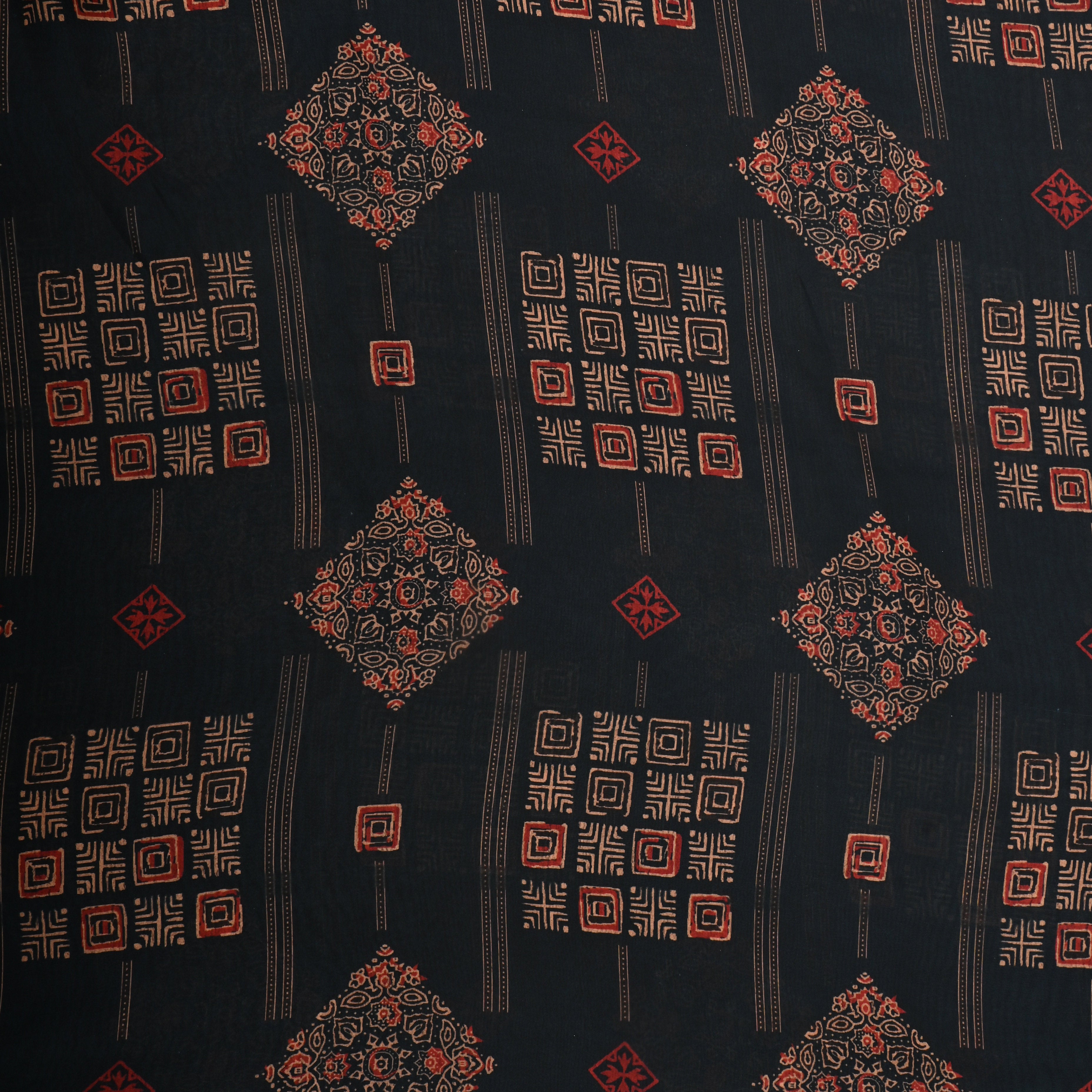 Black Silk Fabric With Geometric Design