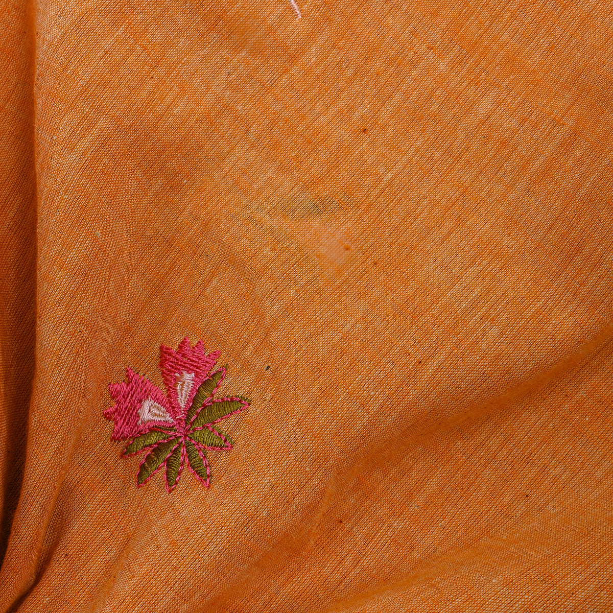Bright Orange With Lavender Thread Work Butti Cotton Fabric