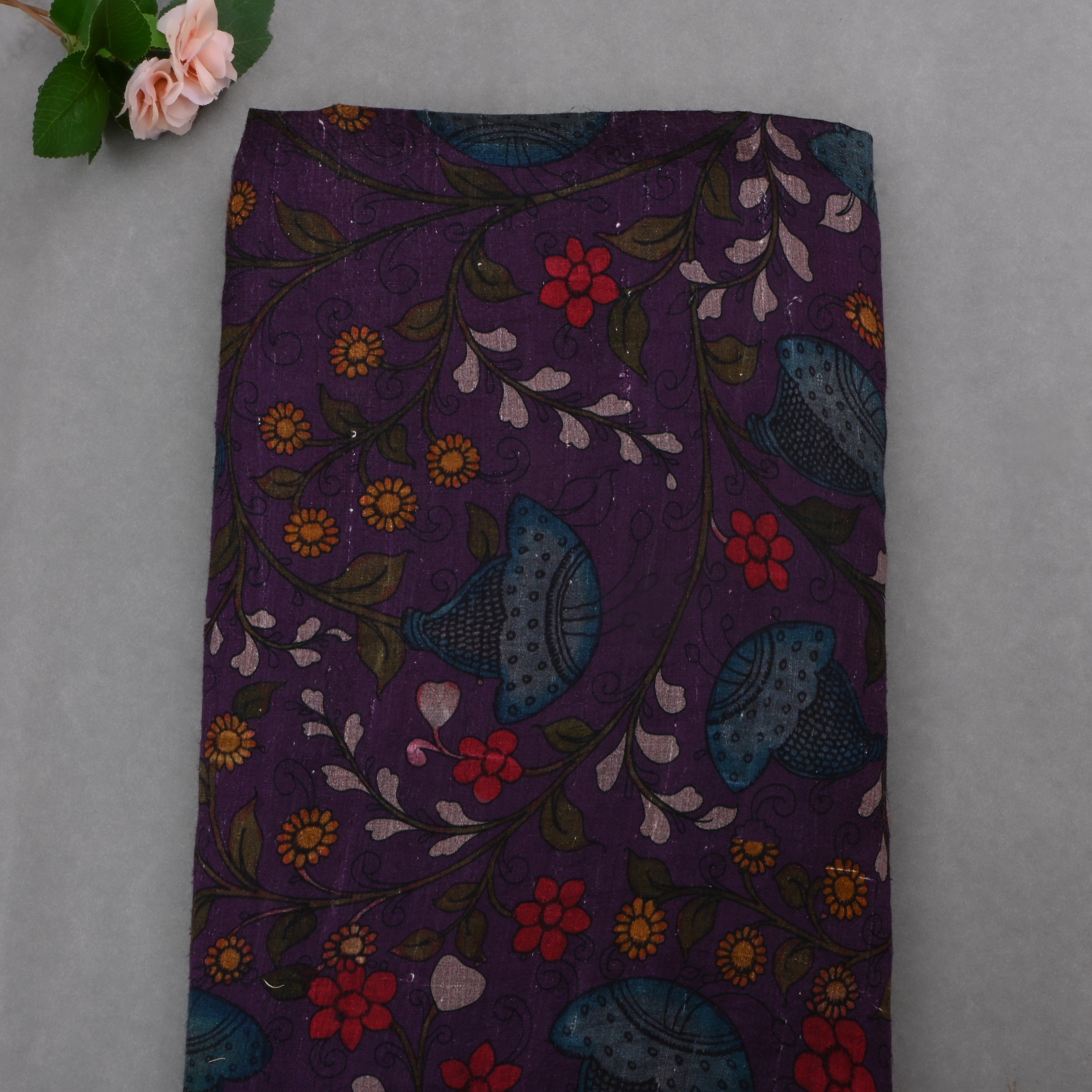 Bleached Cedar Purple Dupion Fabric With Digital Print