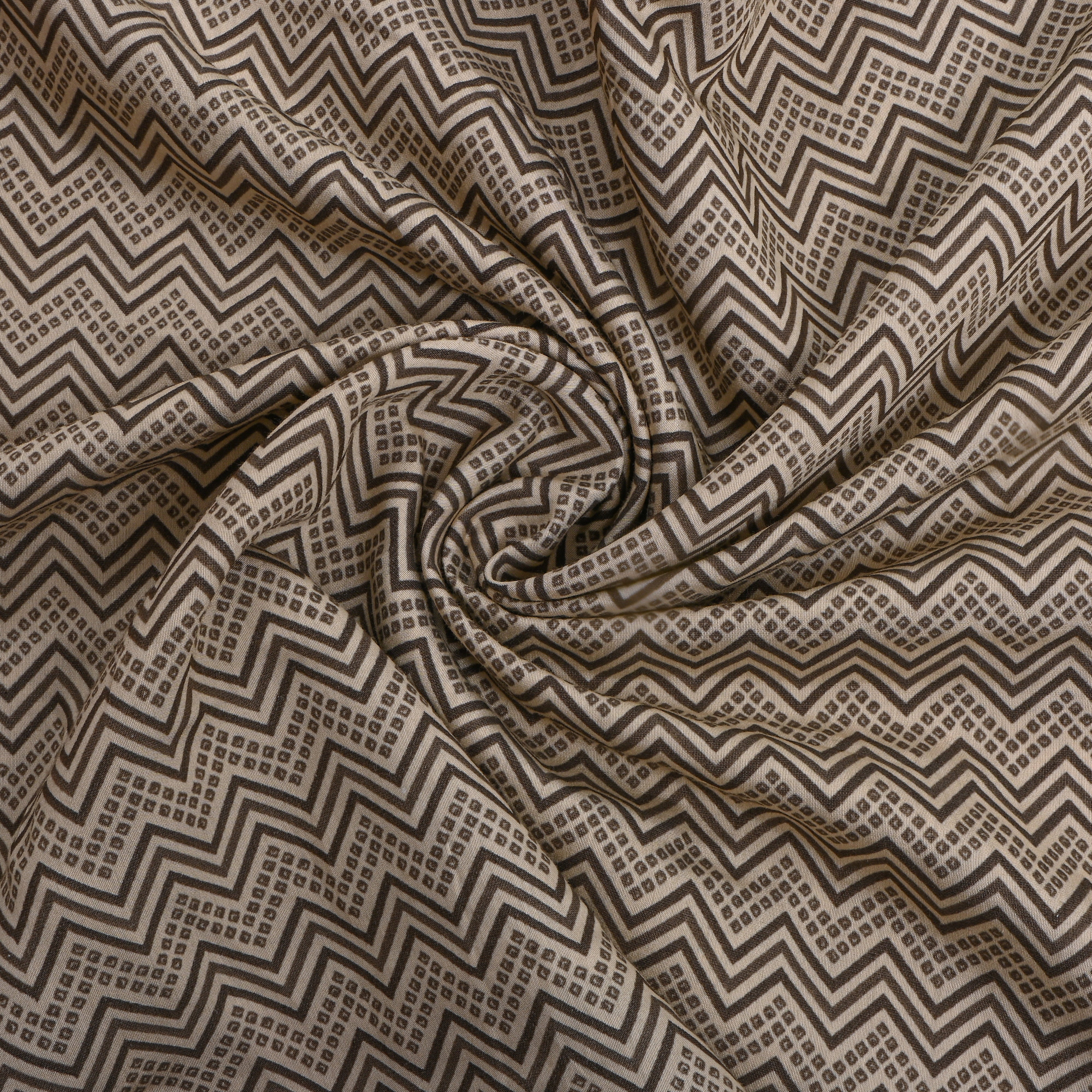 Beige Brown Chevron Cotton Fabric