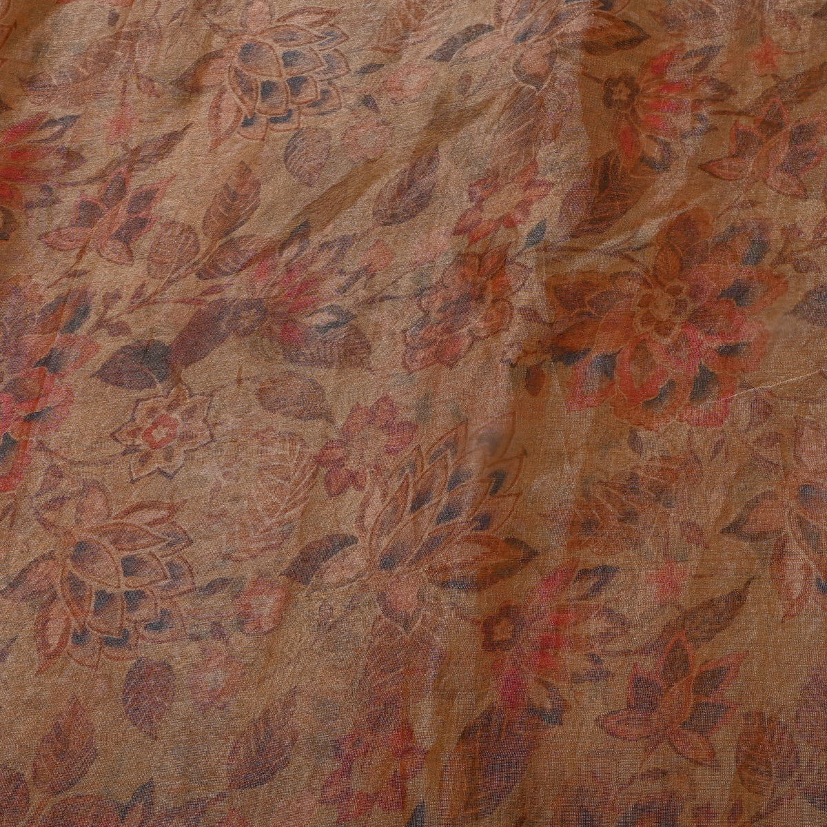Cocoa Brown Floral Print Organza Tissue Fabric