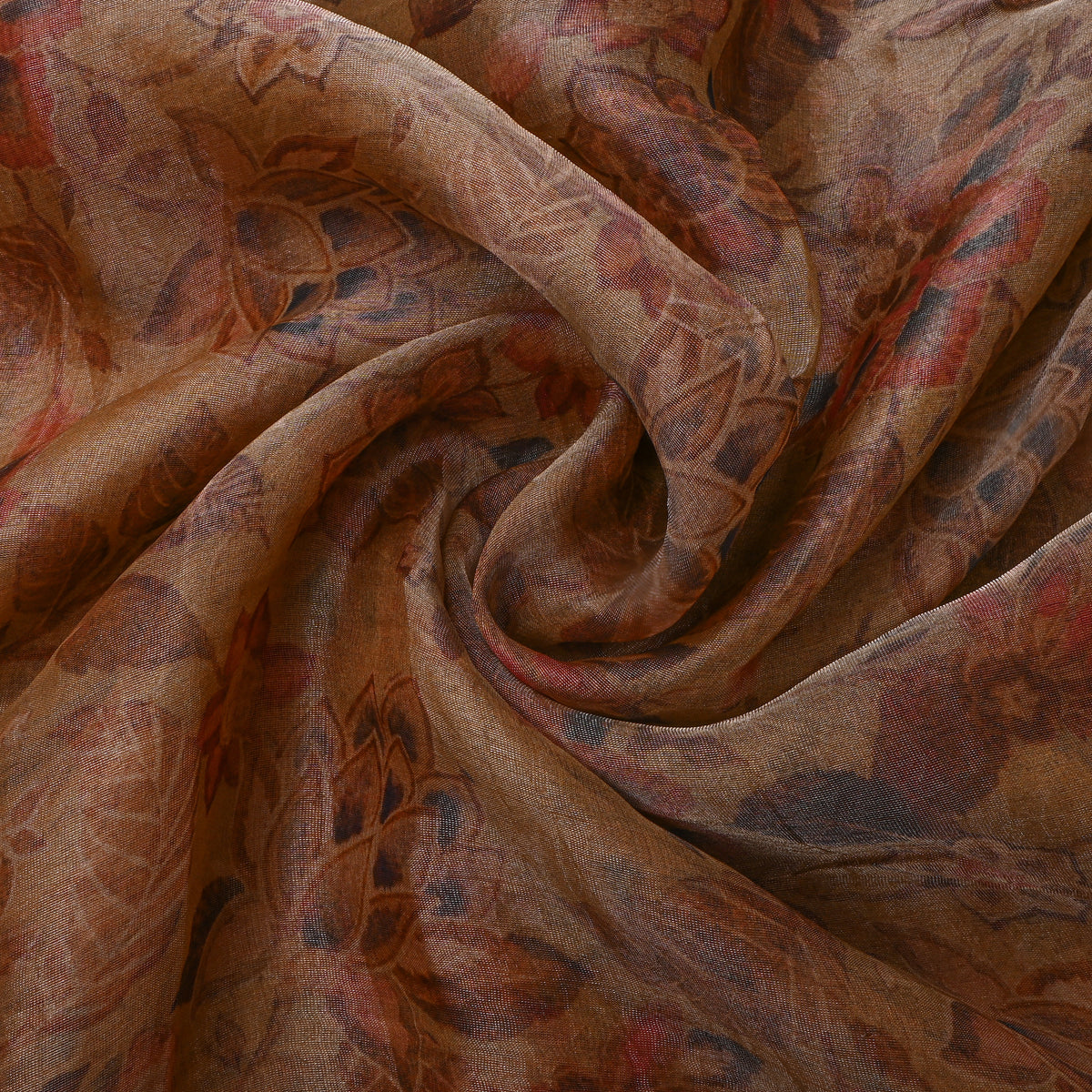 Cocoa Brown Floral Print Organza Tissue Fabric
