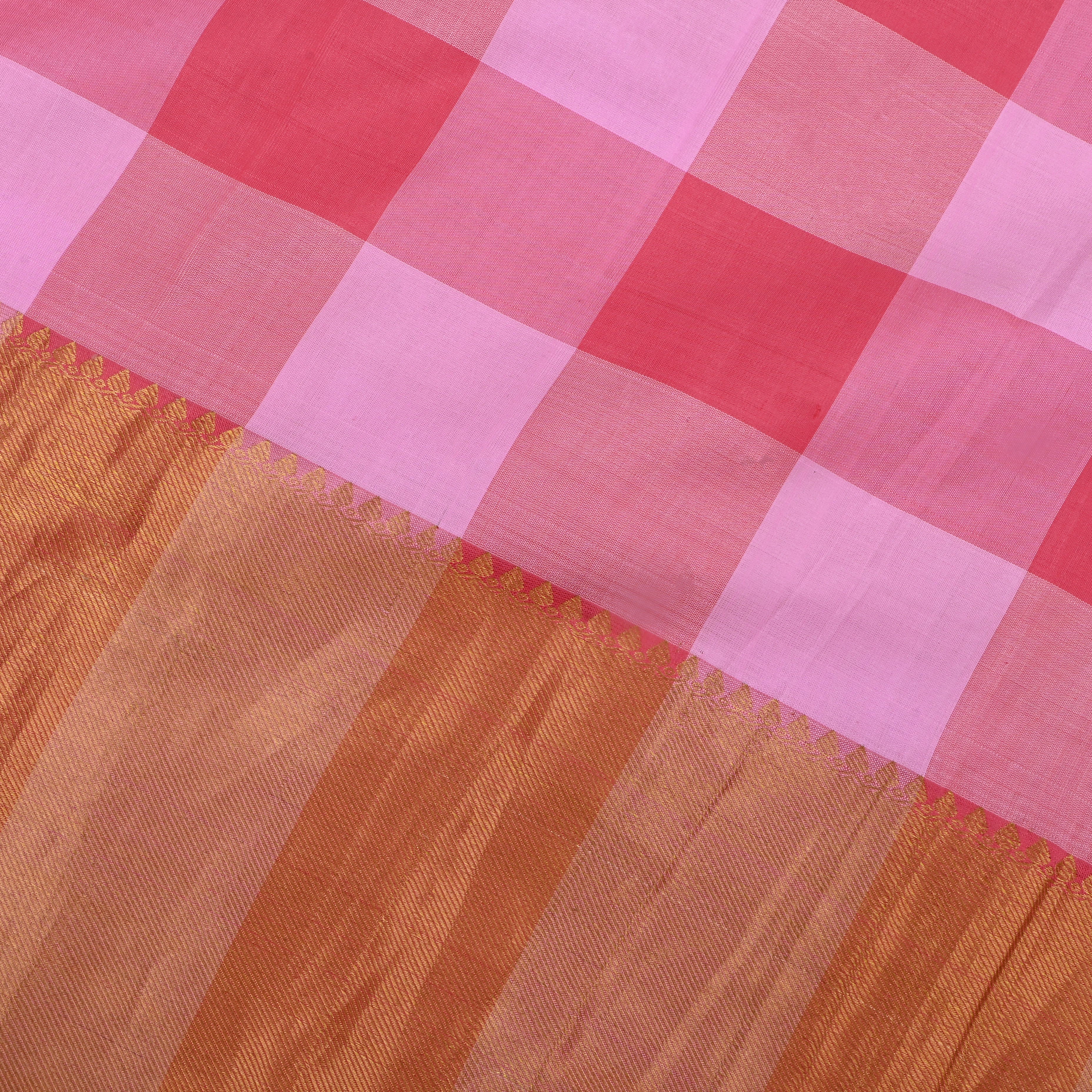 Pink Pattu Silk Fabric With Checks Pattern