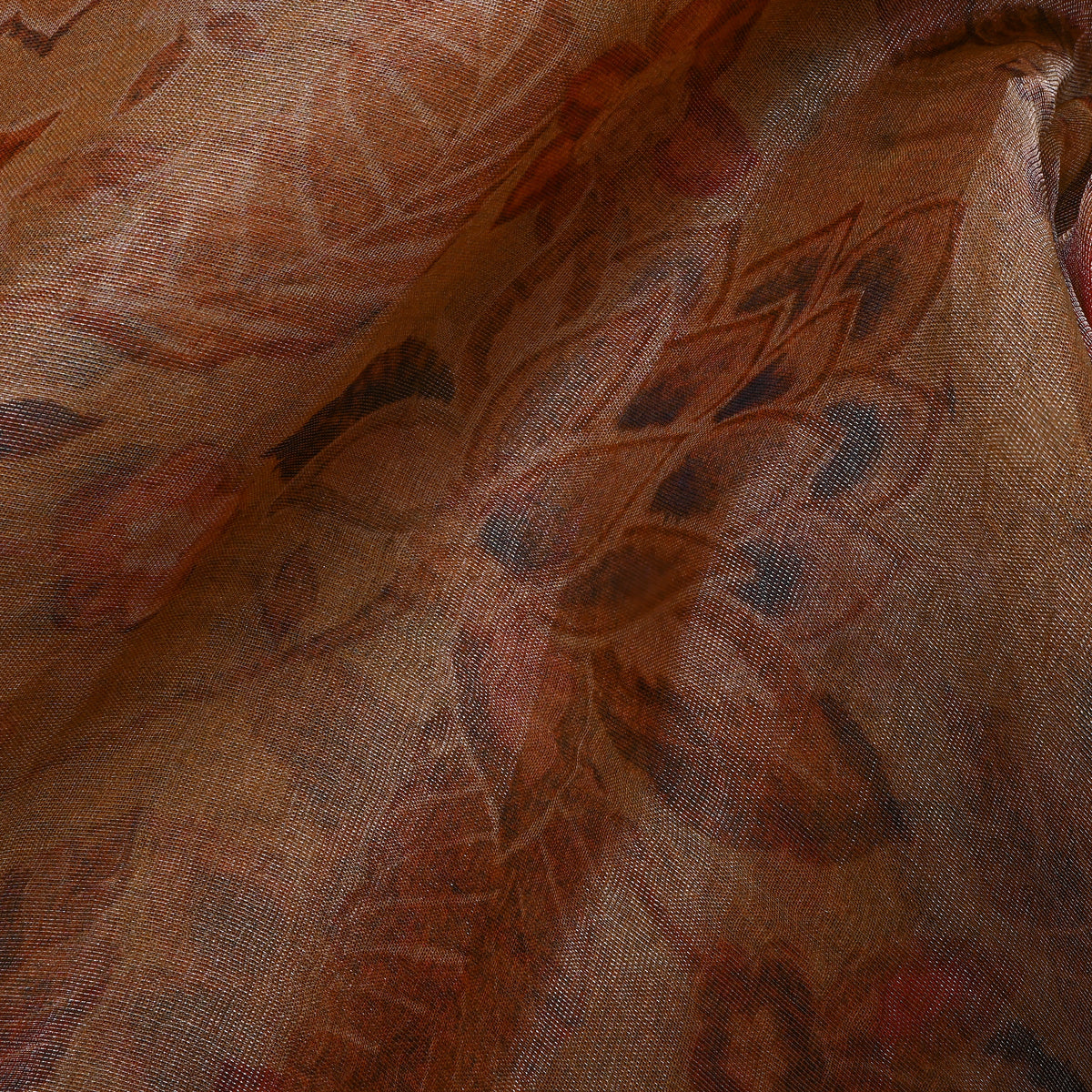 Cocoa Brown Floral Print Organza Tissue Fabric