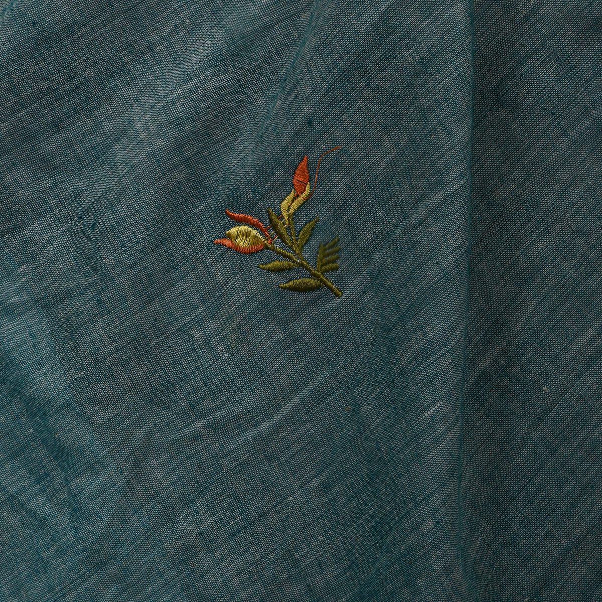 Bright Blue With Rust Thread Work Butti Cotton Fabric