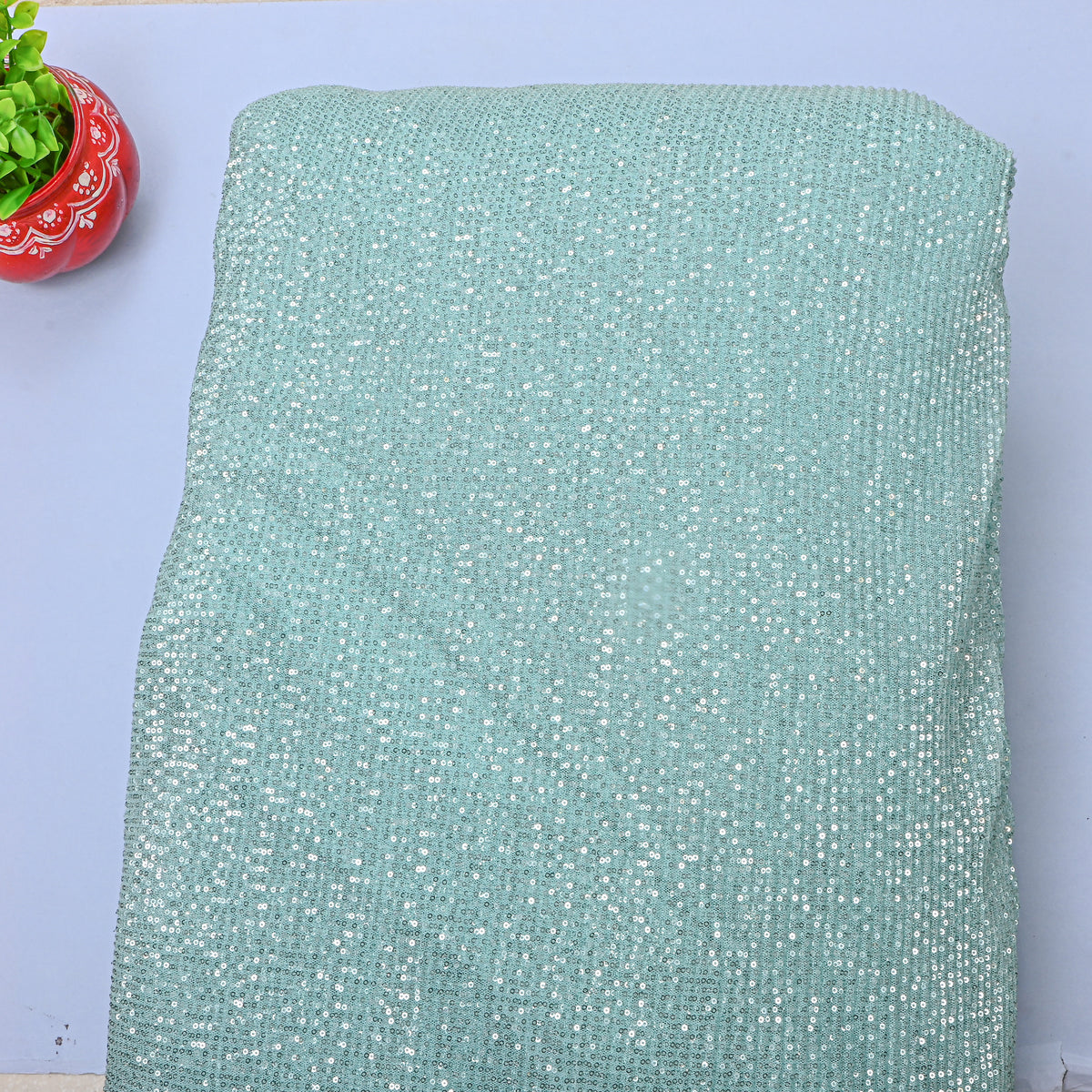 Blue Sequin Embroidery Net Fabric