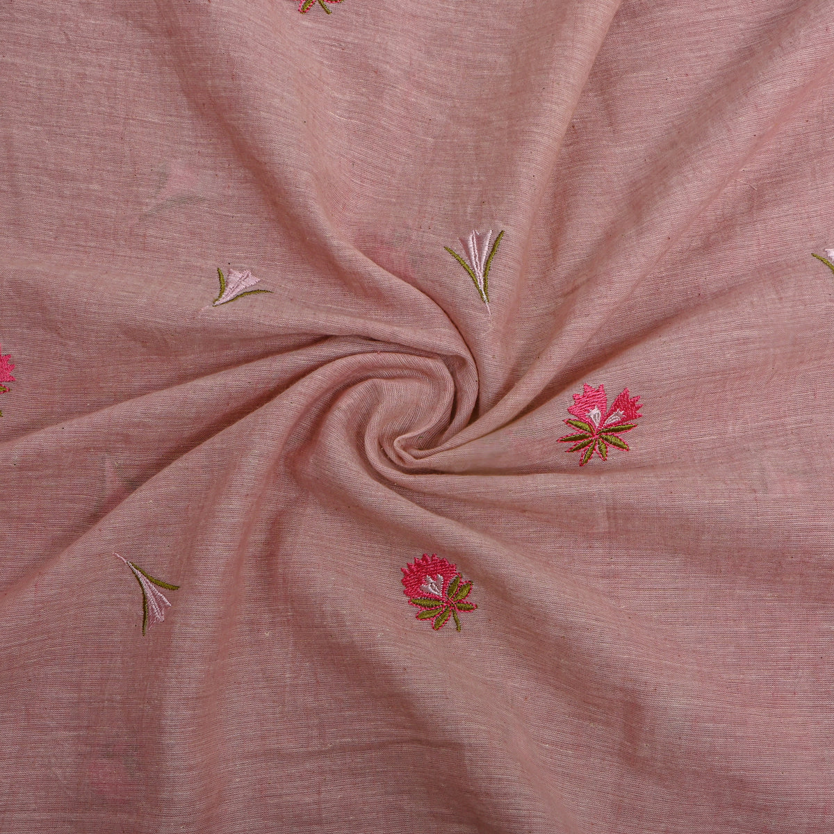 Dusty Pink With Ivory Thread Work Butti Cotton Fabric