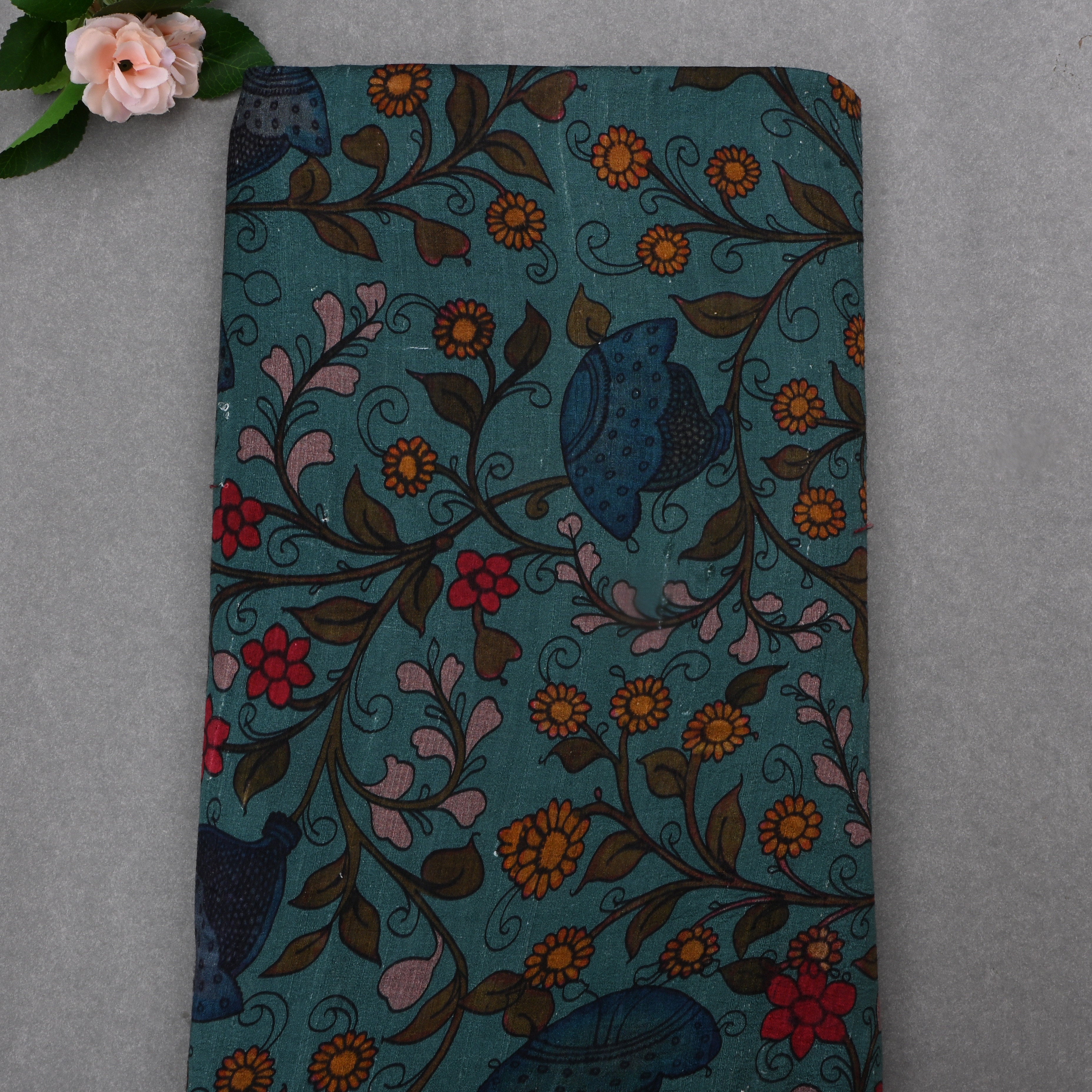 Firefly Cyan Dupion Fabric With Digital Print