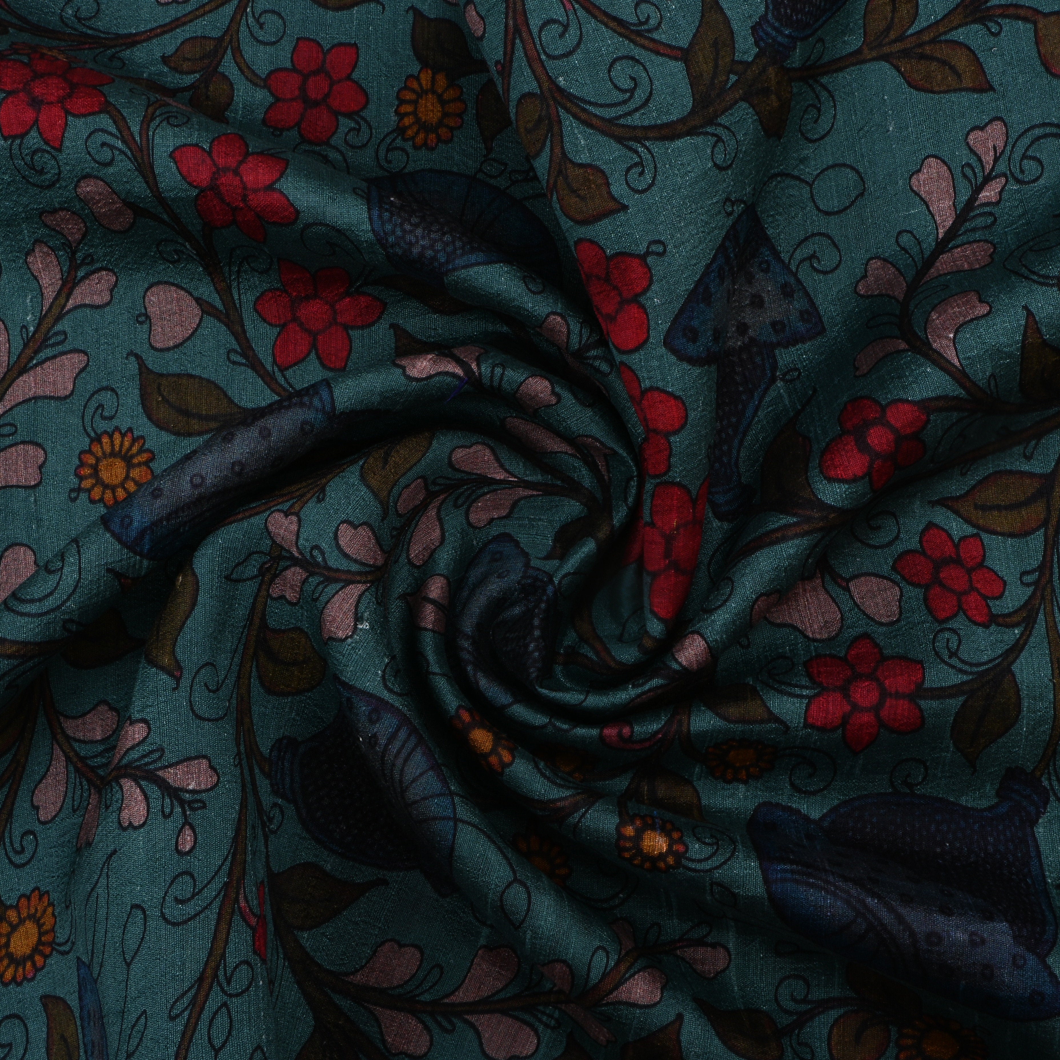 Firefly Cyan Dupion Fabric With Digital Print