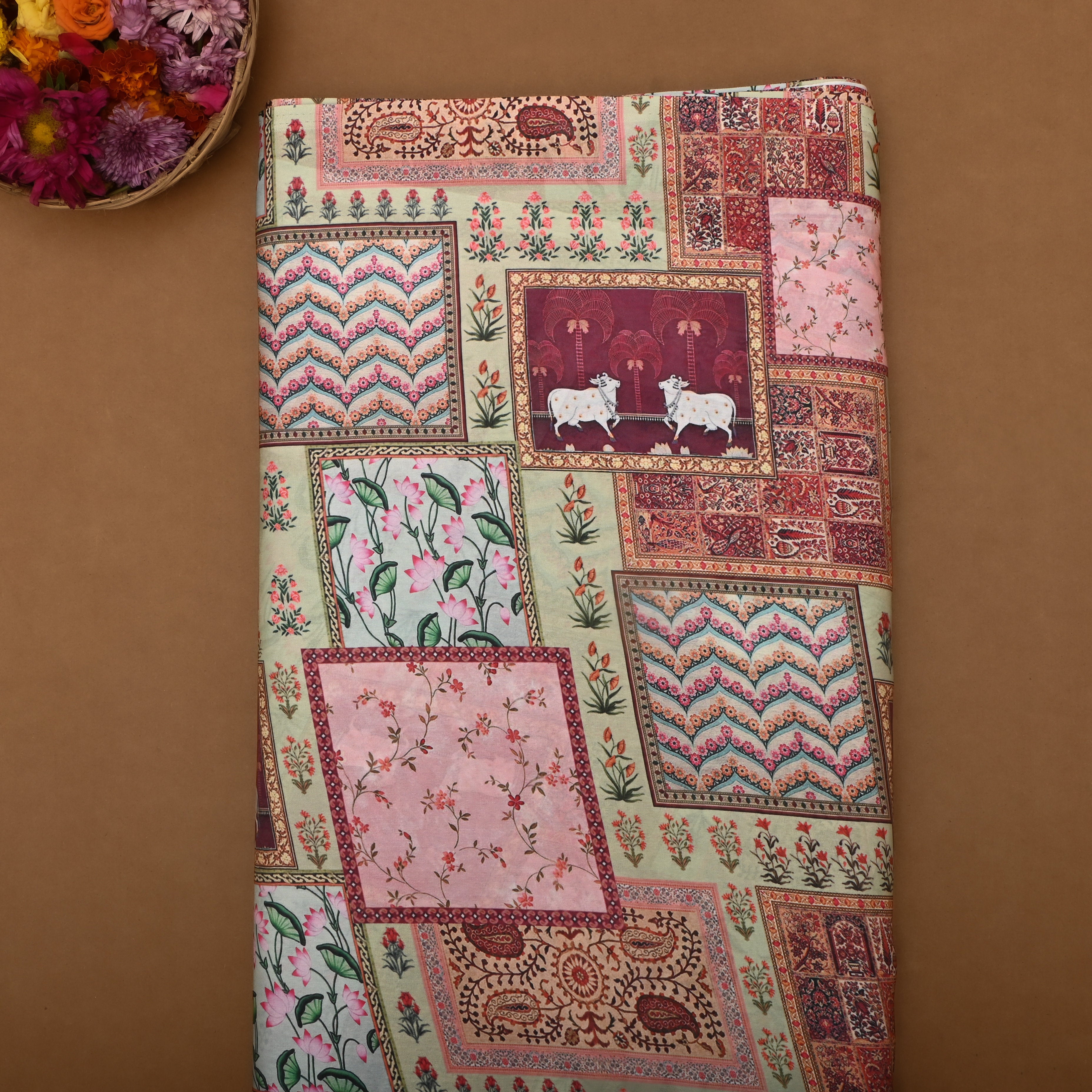 Multi Pastel Color With Multi Prints Silk Fabric