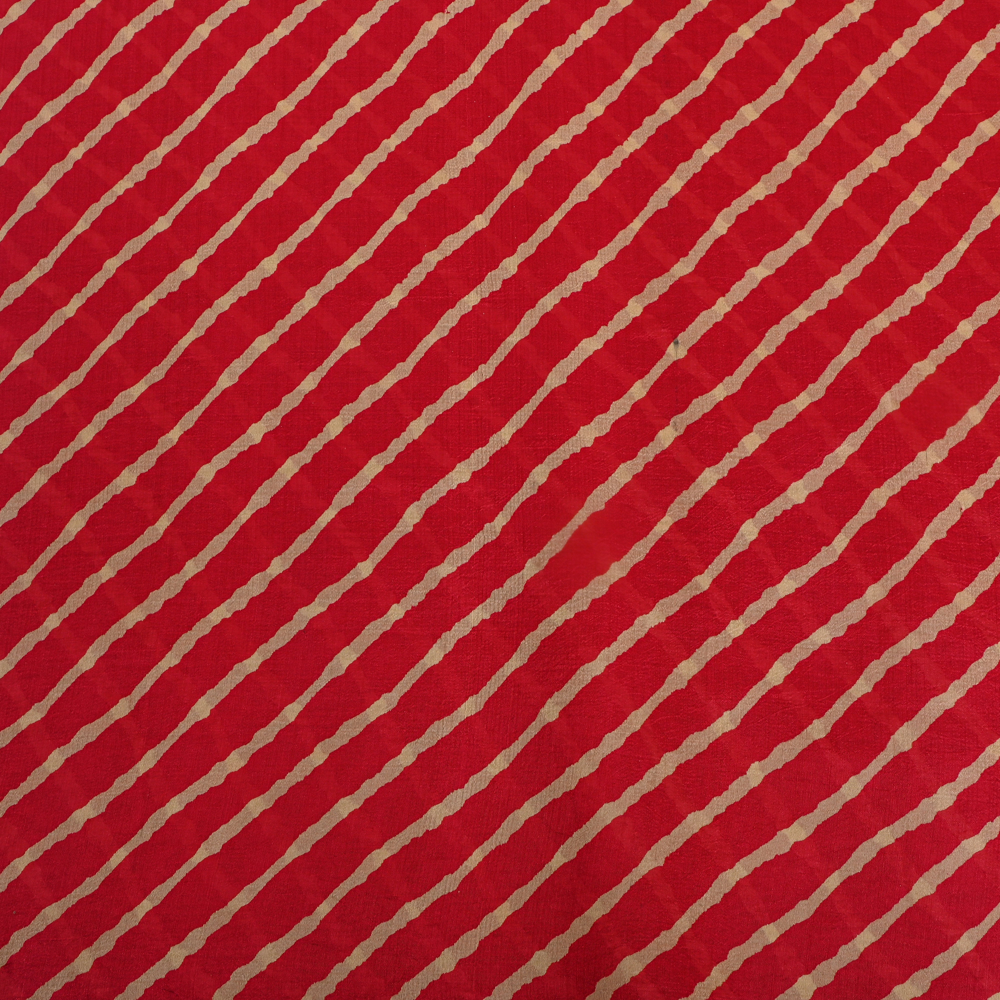 Red Beige Diagonal Leheriya Silk Fabric