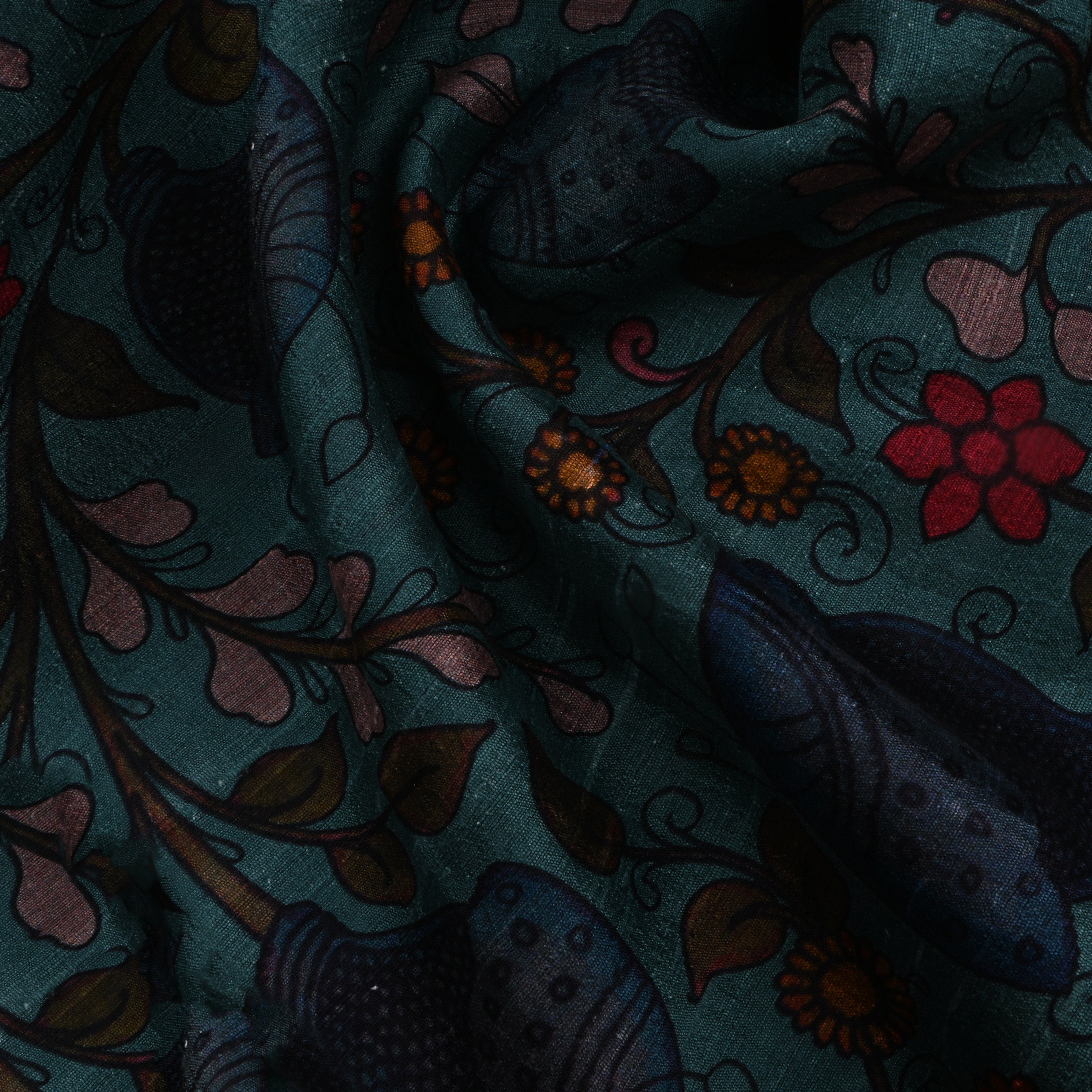 Firefly Cyan Dupion Fabric With Digital Print