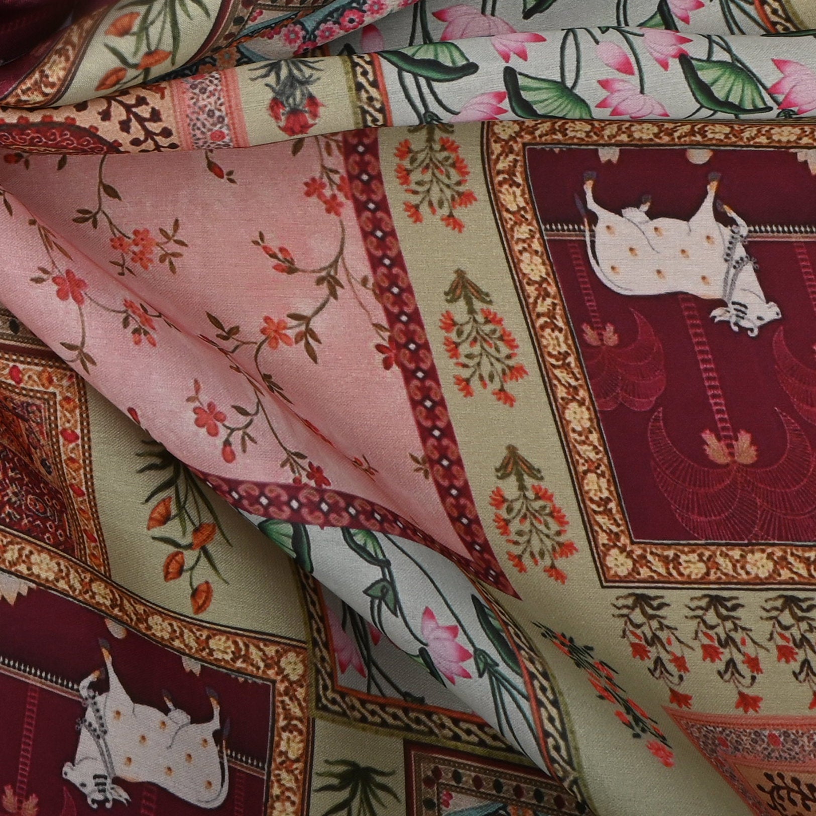 Multi Pastel Color With Multi Prints Silk Fabric